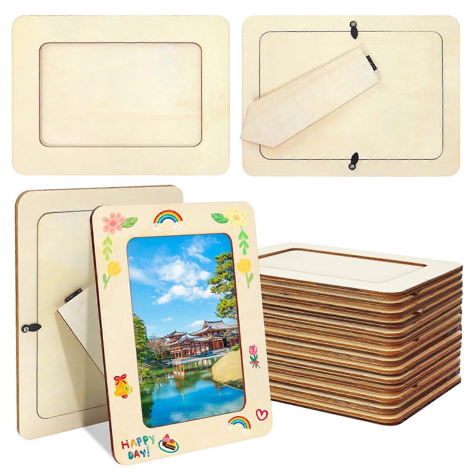 25 Pack Wooden Picture Frames for Crafts, 4' x 6' DIY Unfinished Standing Frames