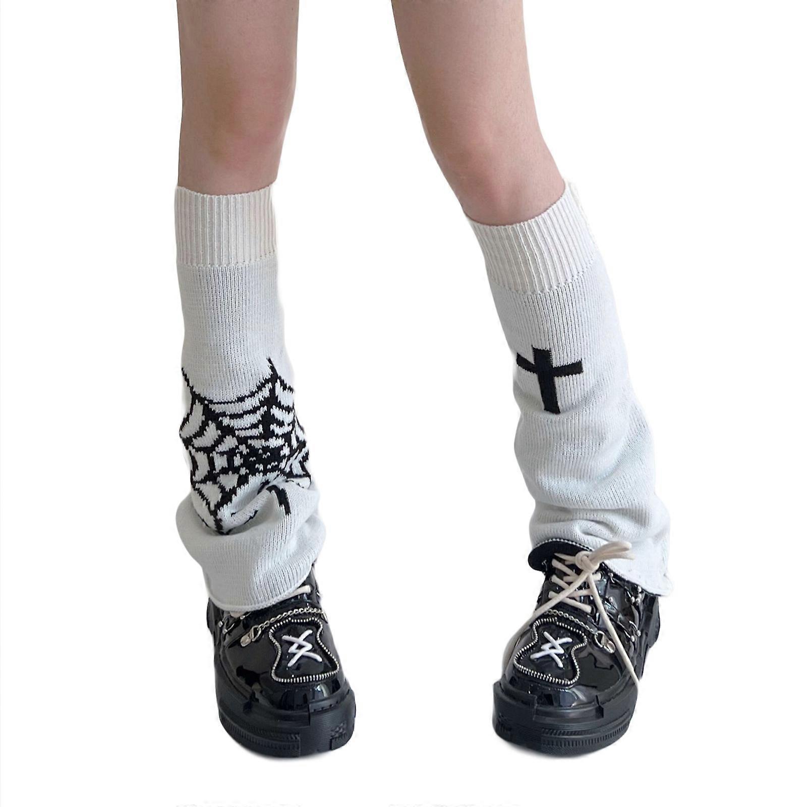 Punk for Cross Web Pattern Rozkloszowane ocieplacze na nogi Damskie Gotyckie dwustronne długie skarpety do kolan Dzianinowe pokrowce na stopy Streetwea