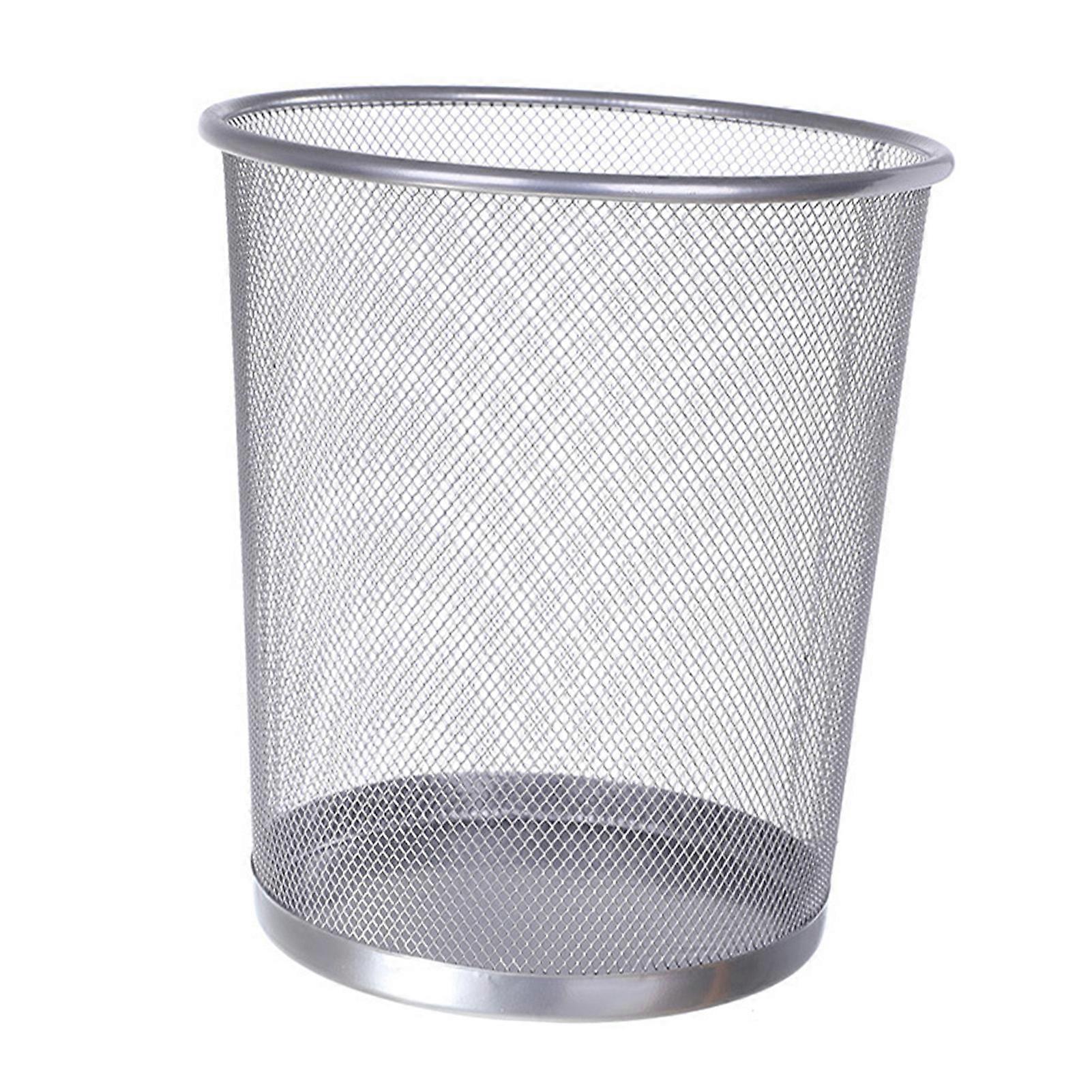Metal Mesh Trash Can Round Open Waste Basket Garbage Container Bin for Home Kitchen Bathroom Office Room Grey 