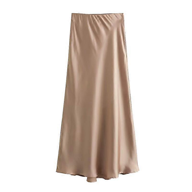 Spring Casual New Women Satin Skirt Elegance Basic Chic Satin Skirt High Waist Fashion Versatile Skirt Silky Flowing Long Skirt