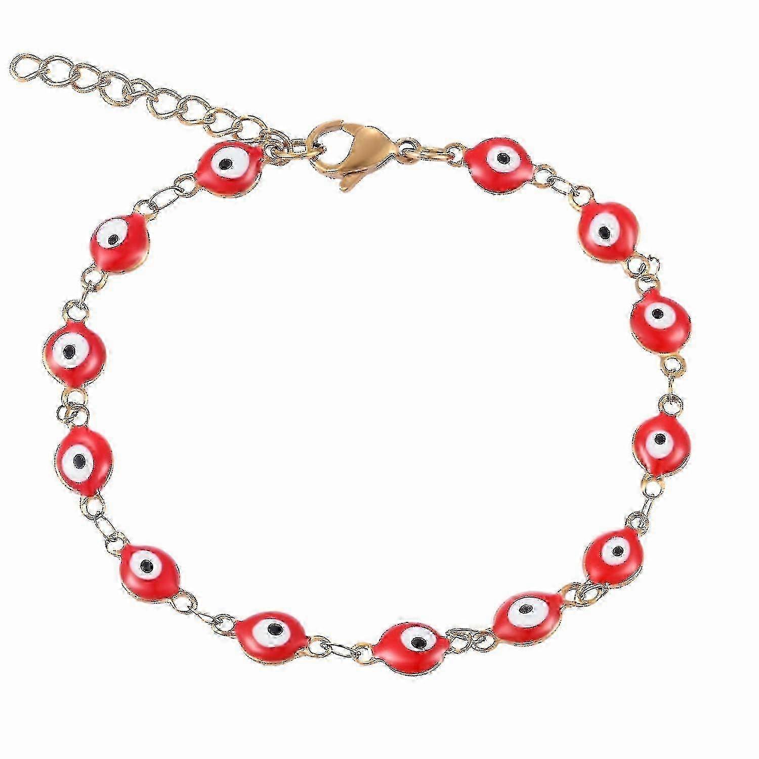 男性と女性のための邪眼ブレスレット - ステンレススチール、7色、4mm幅 - レッド