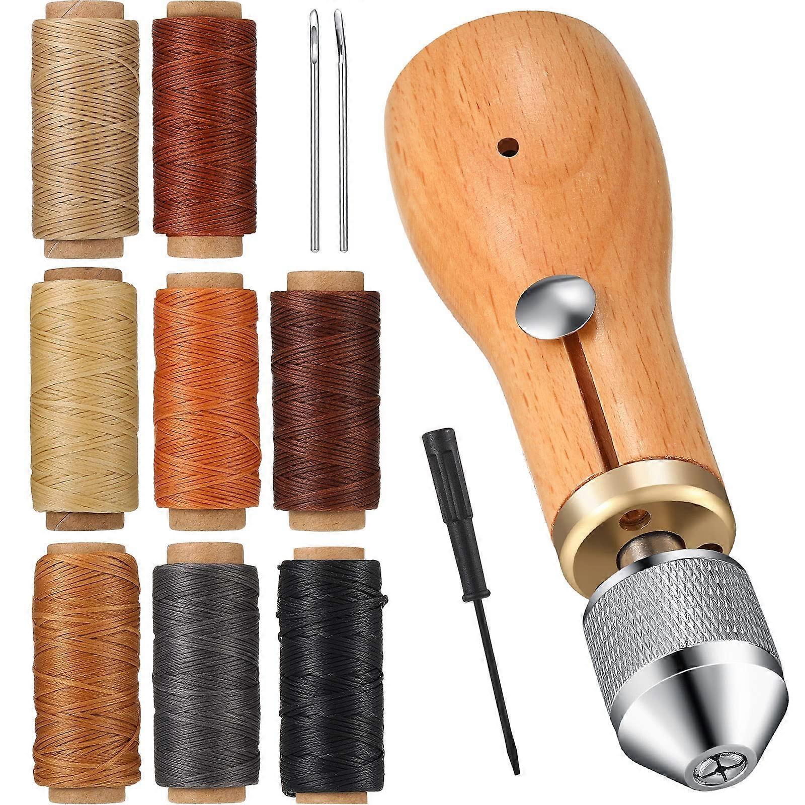 12 Pcs Sewing Awl Kit with Needles, Waxed Threads Screwdriver for DIY Craft