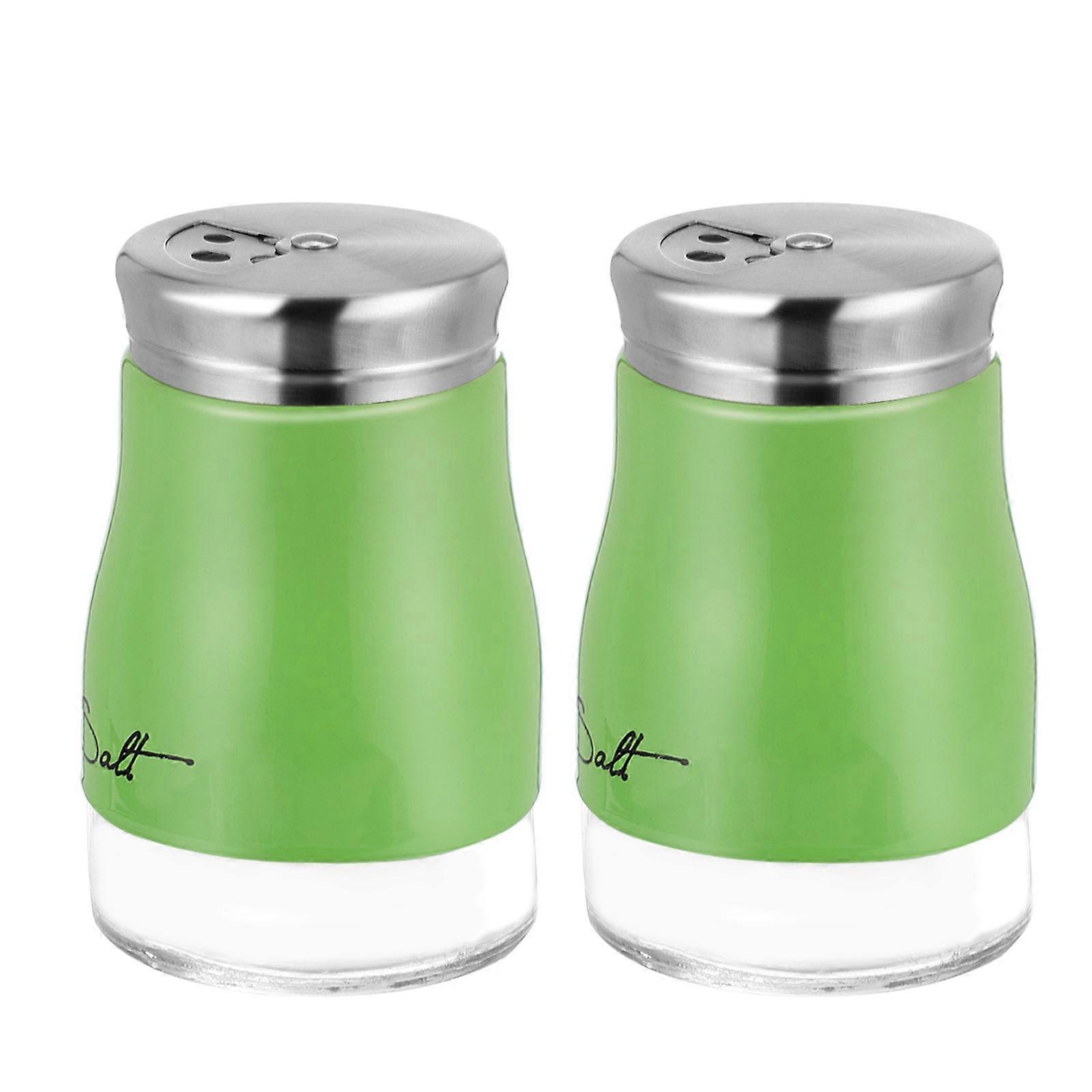 Seasoning Jars Green Glass Container With Stainless Steel Lid Pouring Condiments Kitchen Use 6x6x9cm 2Pcs