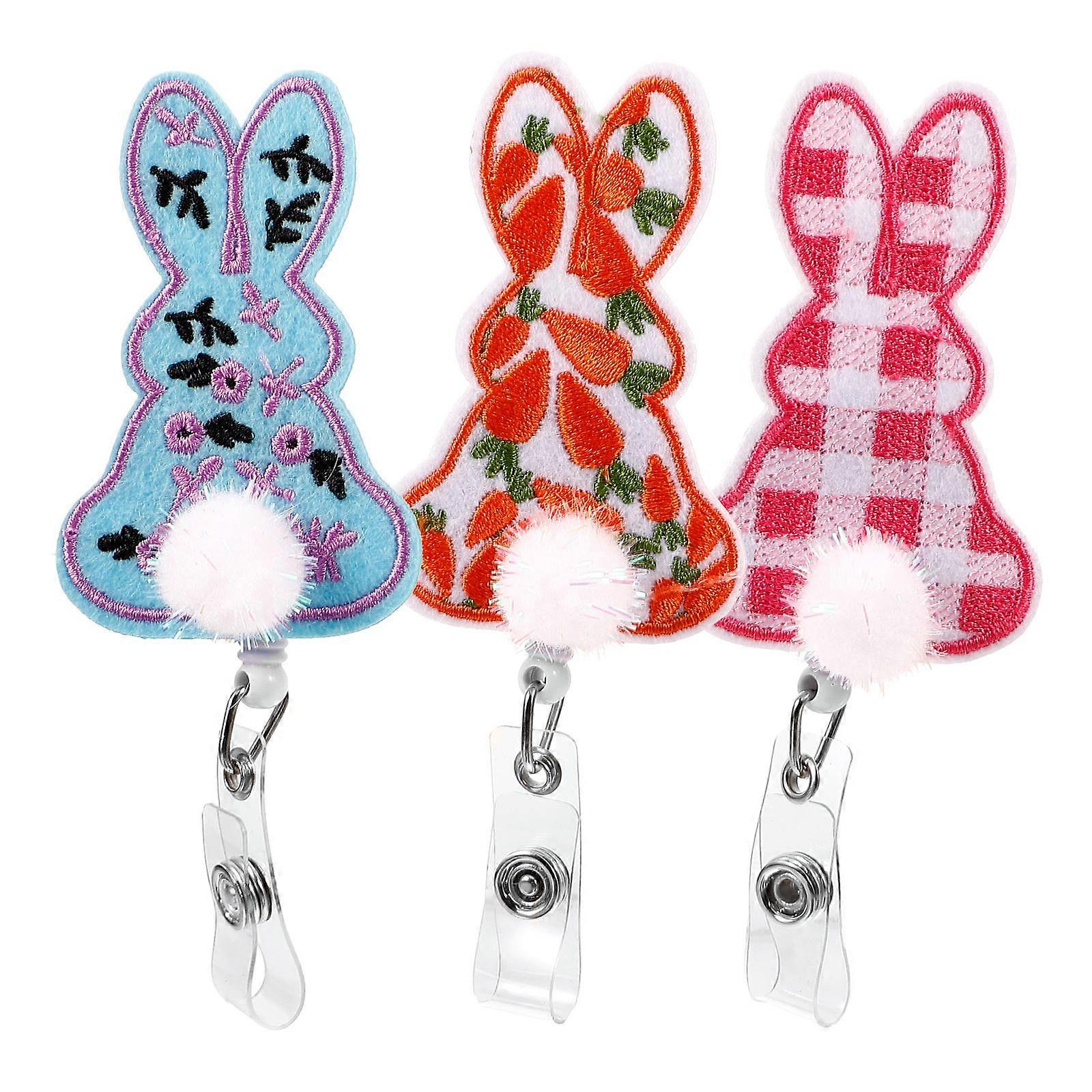 Retractable Badge Holders Cute Metal Badge Holders Bunny Shape Professional Look Nurses 3Pcs