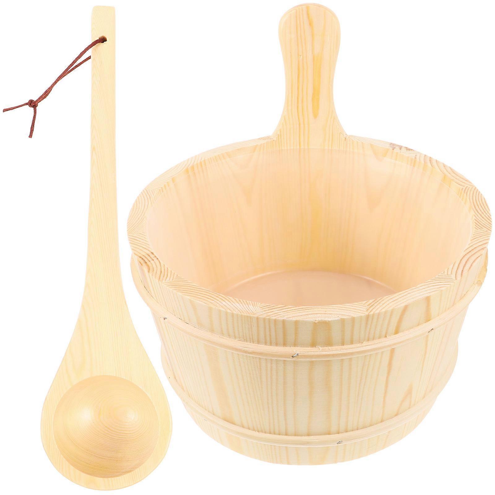 Sauna Shower Bucket Wooden Barrel For Sauna Using Beige Round Health 1 Set