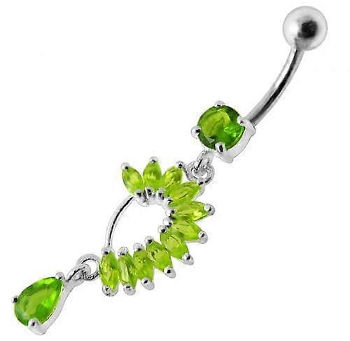 Fancy Curved Design Multi Jewelled Dangling Navel Ring Body Piercing Jewelry