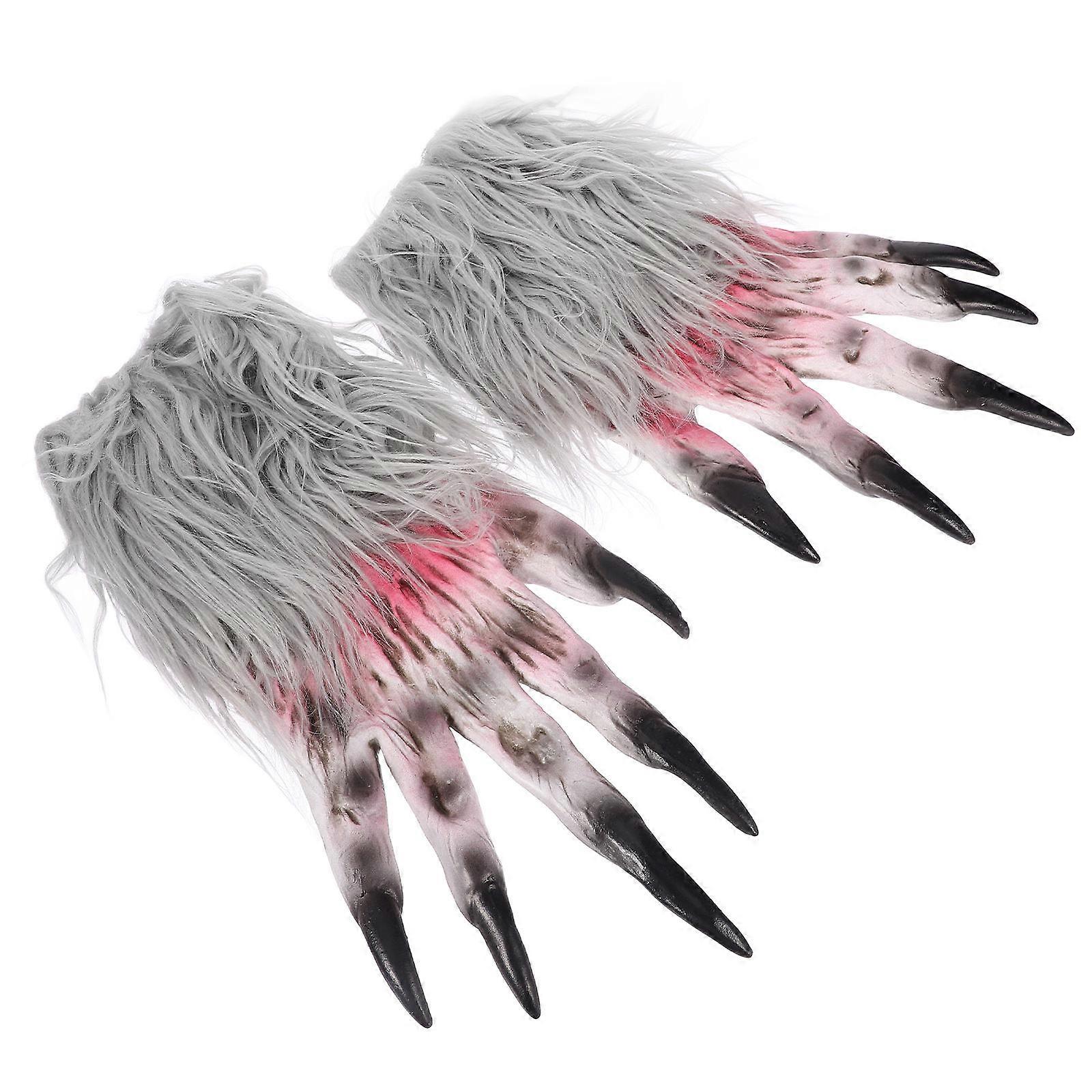 Halloween Wolf Gloves Scary Gloves Design Grey Latex Realistic Claw Molding 2Pcs