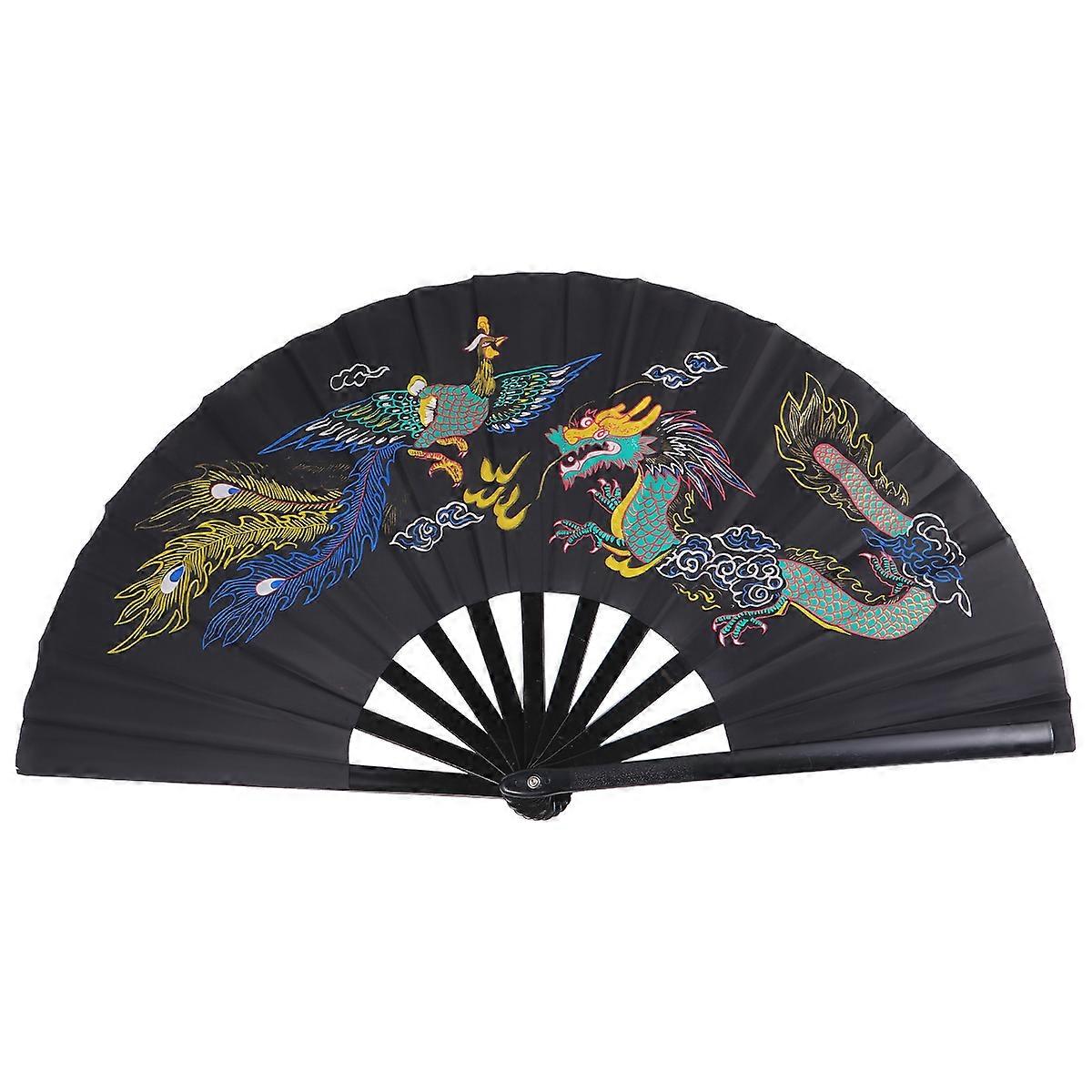 Traditional Chinese Pattern Folding Hand Fan for Tai Chi & Martial Arts Performance – Elegant, Durable Portable Plastic Fan, Black
