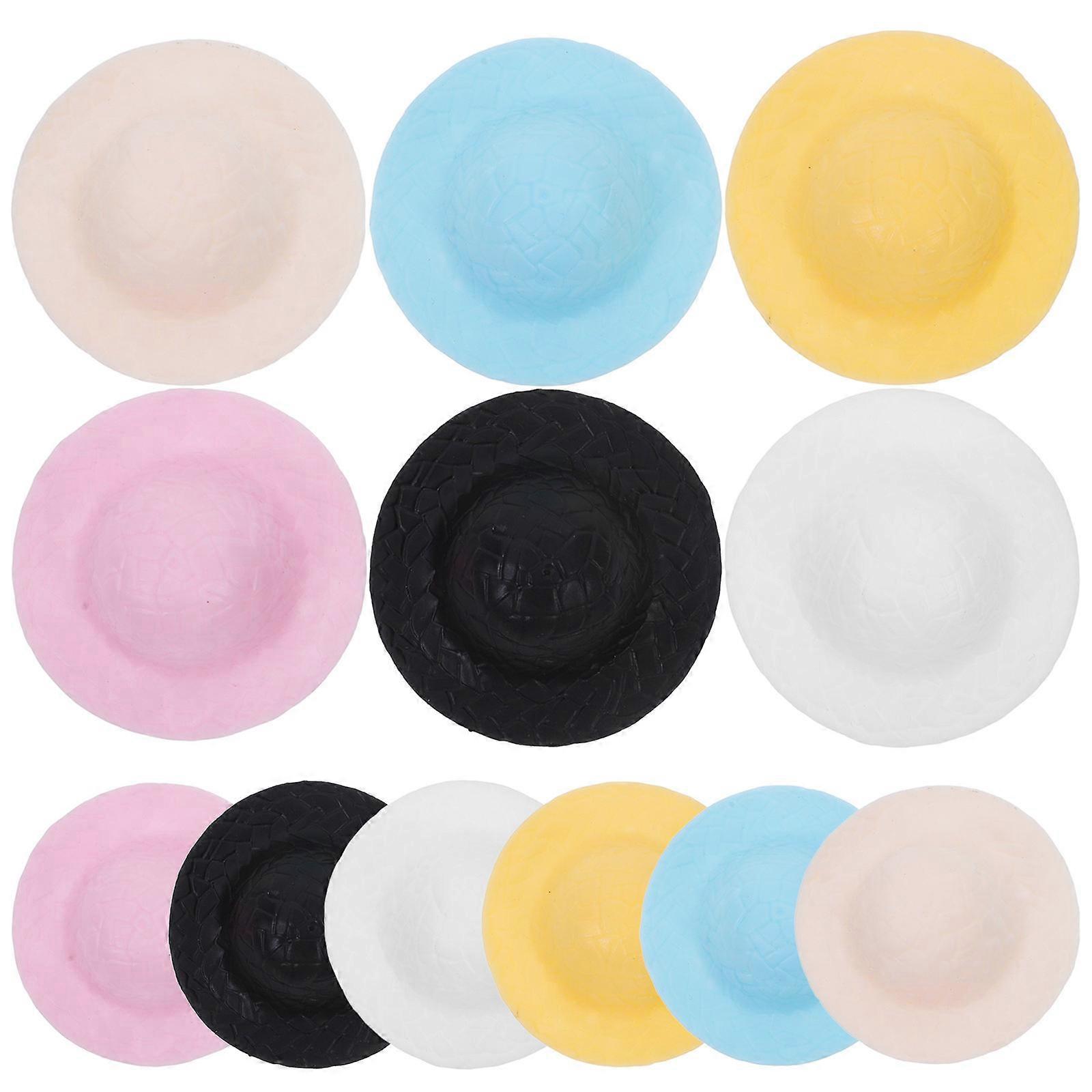Mini Hats Mini Simulation Straw Hats DIY Craft Assorted Color 2.0X2.0X0.8in 24Pcs