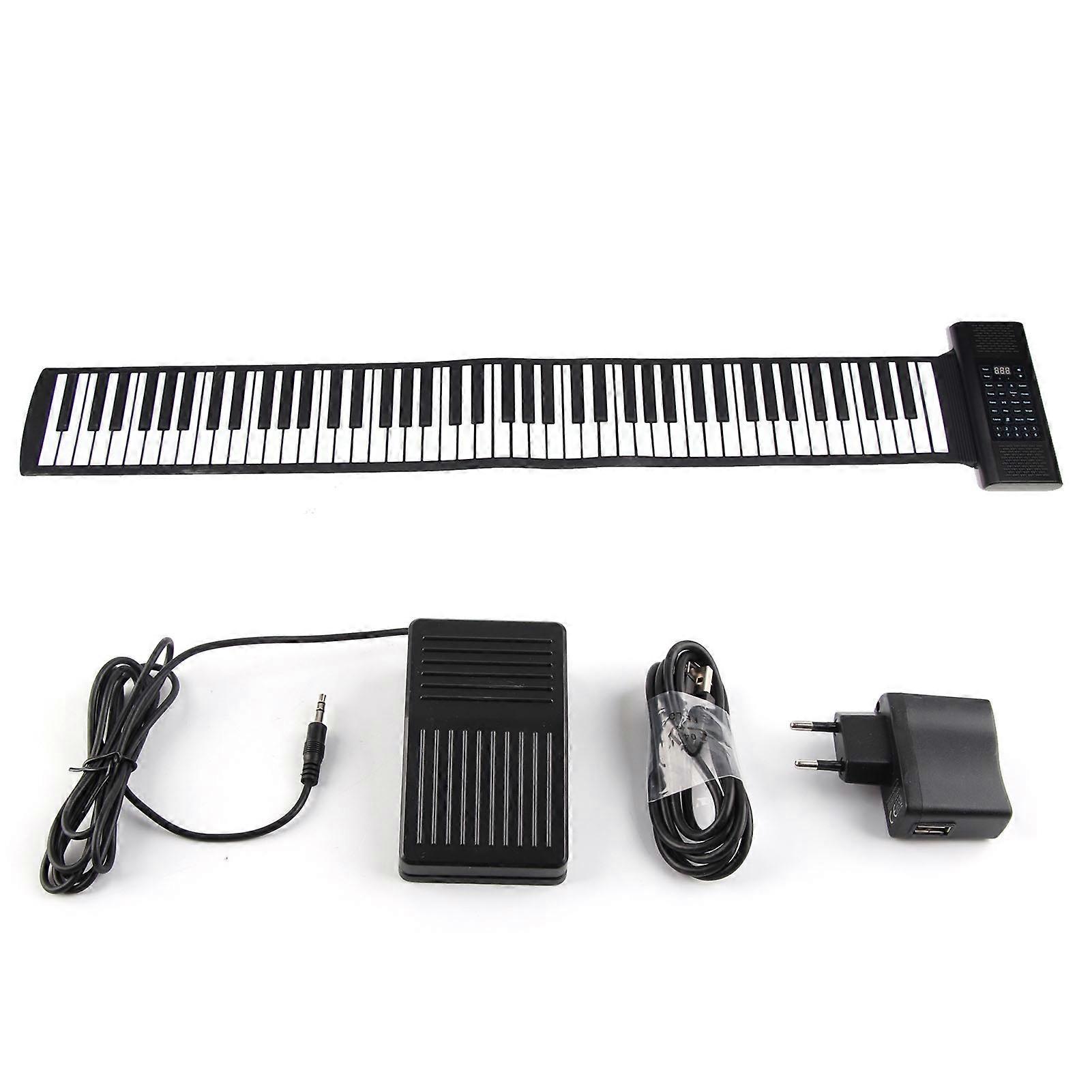 Roll Up Piano 88 Keys Double Horn Bluetooth MIDI Function Battery Powered Foldable Portable Roll Out Piano 100‑240V EU Plug