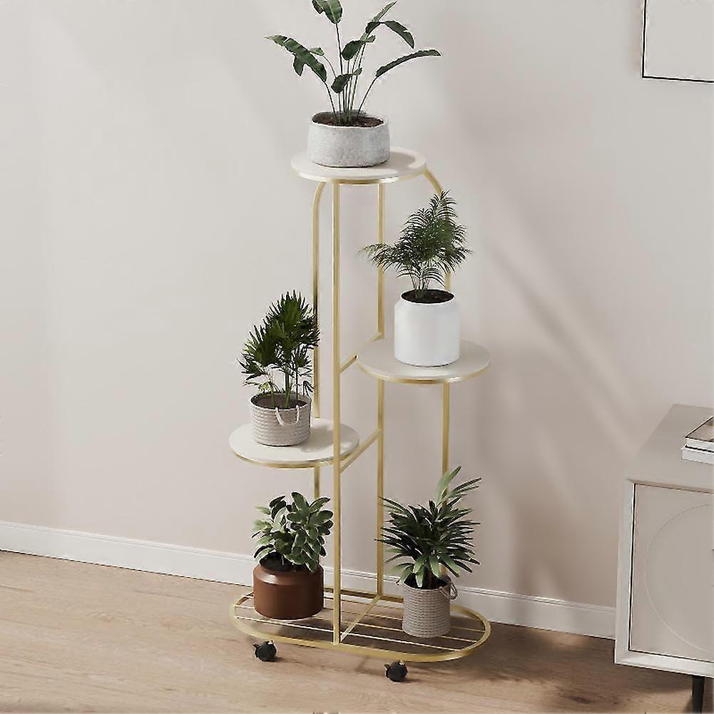 Flower Shelf, Plant Stand, MultiTier with Wheels, Five Layers Champagne Gold
