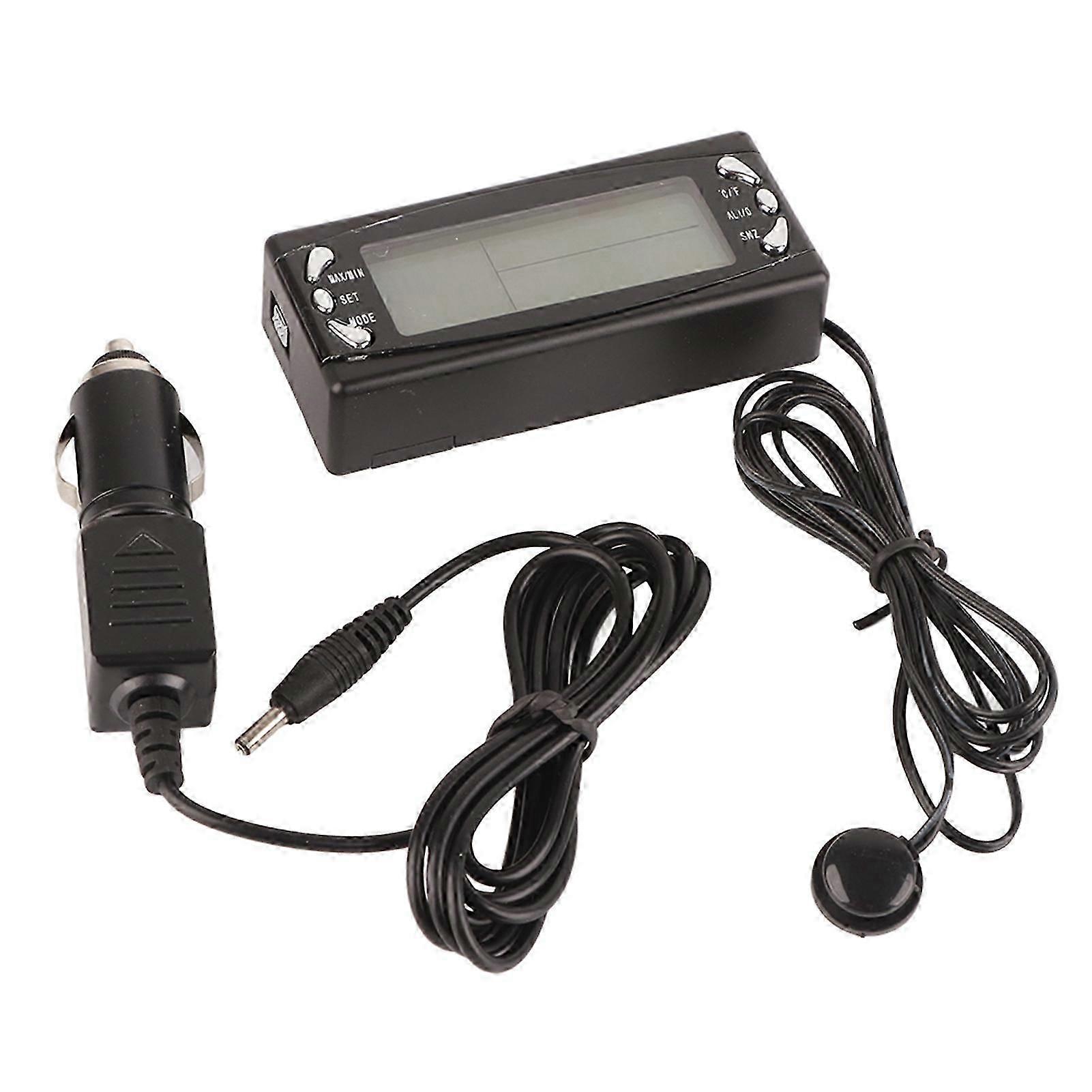 12V Digital Car Thermometer Vehicle Clock LCD Temperature Meter with Alarm Function CT23