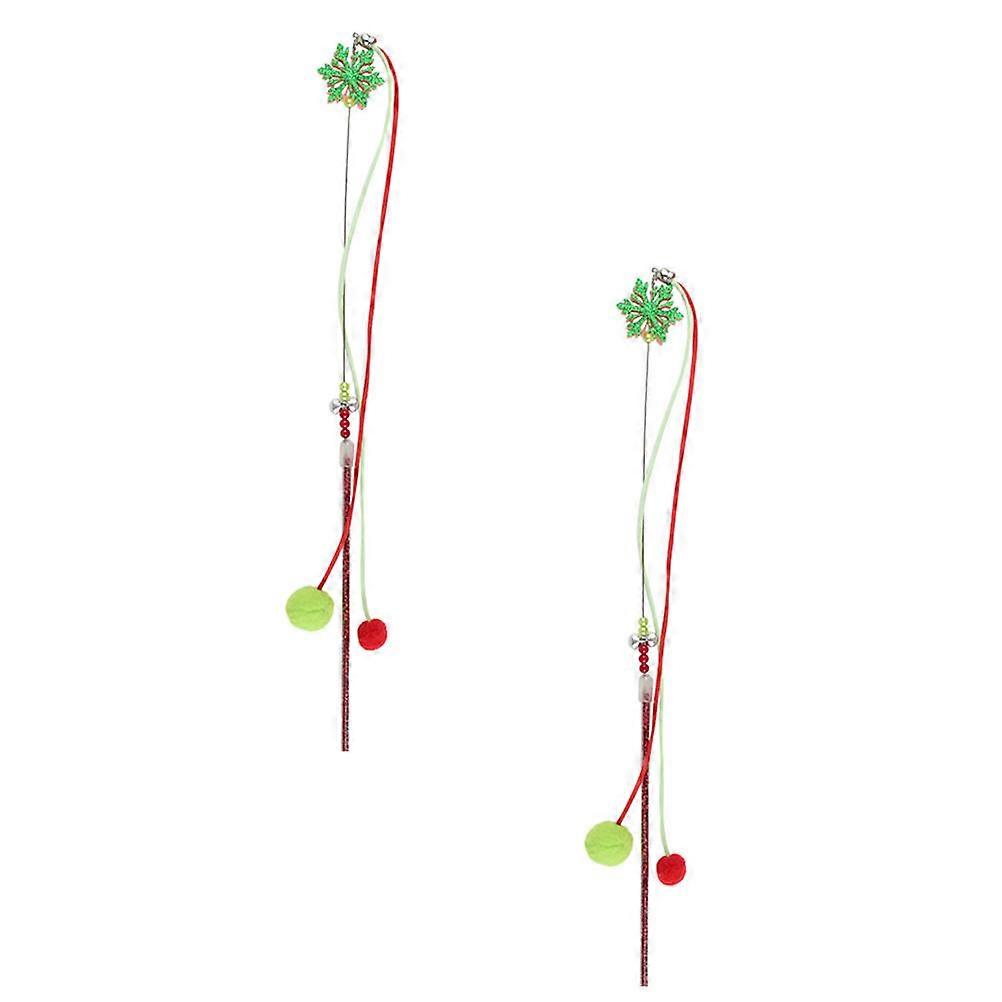 2Pcs Cat Teaser Sticks with Steel Wire for Playing Strengthen Bonding Assorted Color