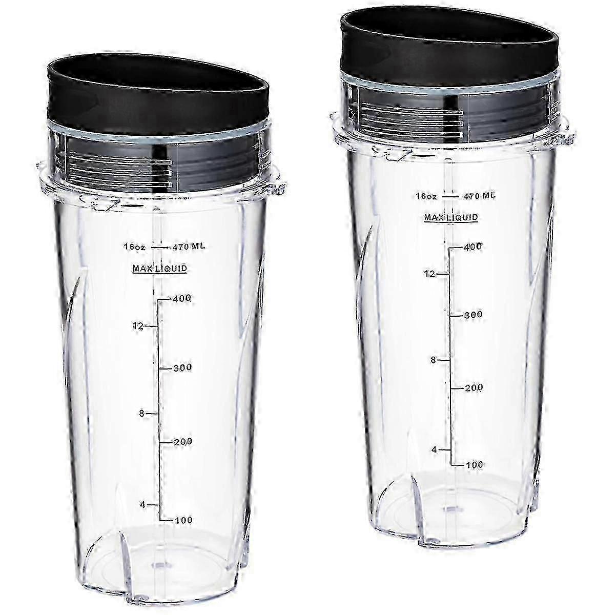 2 Pack 16Oz Replacement Cups with Lids for Ninja QB3001SS Compact Personal Blender