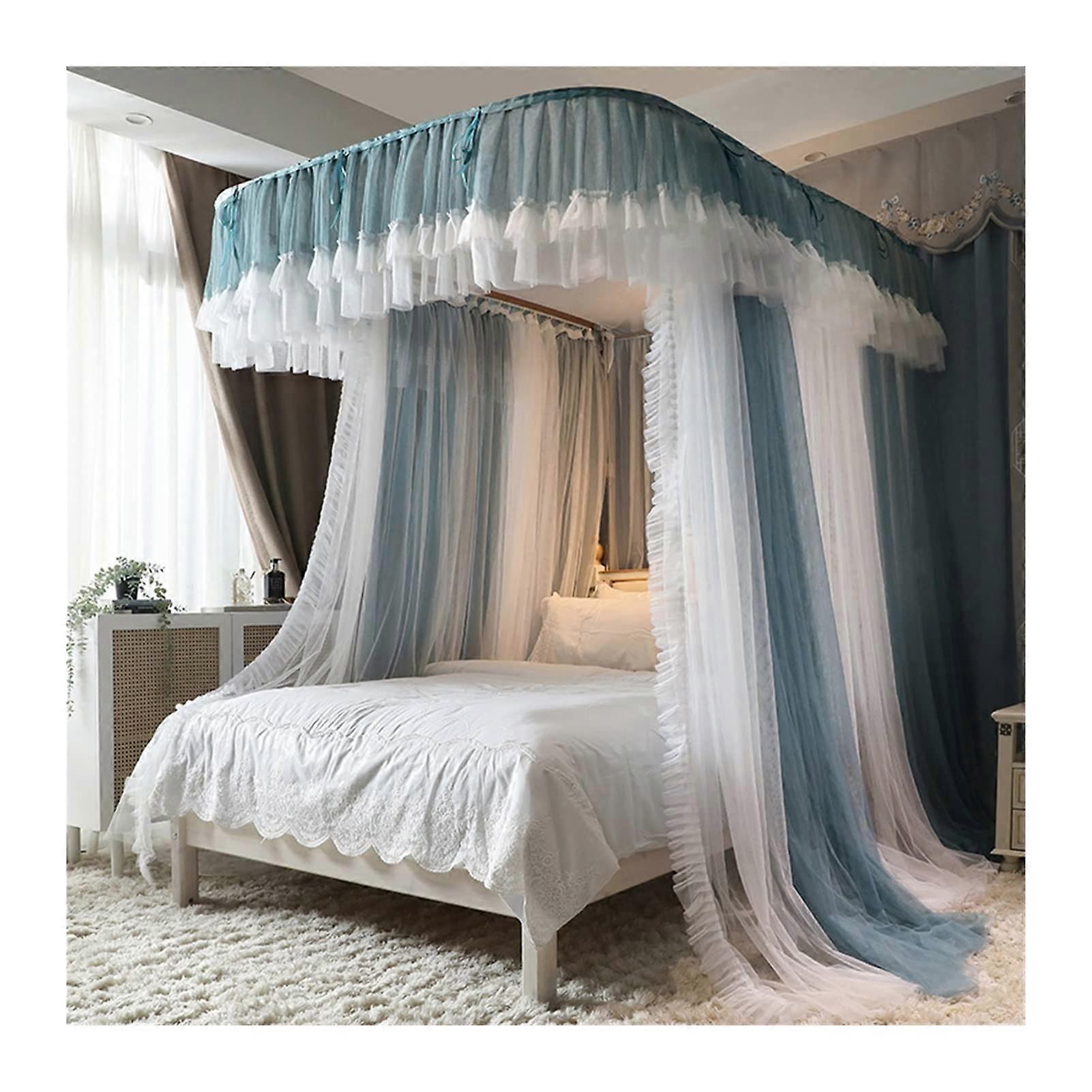 Bed Canopy Mosquito Net for 4ft Bed, Height Adjustable Princess Style Canopy Curtain, 120x210x200cm, Color Style 1
