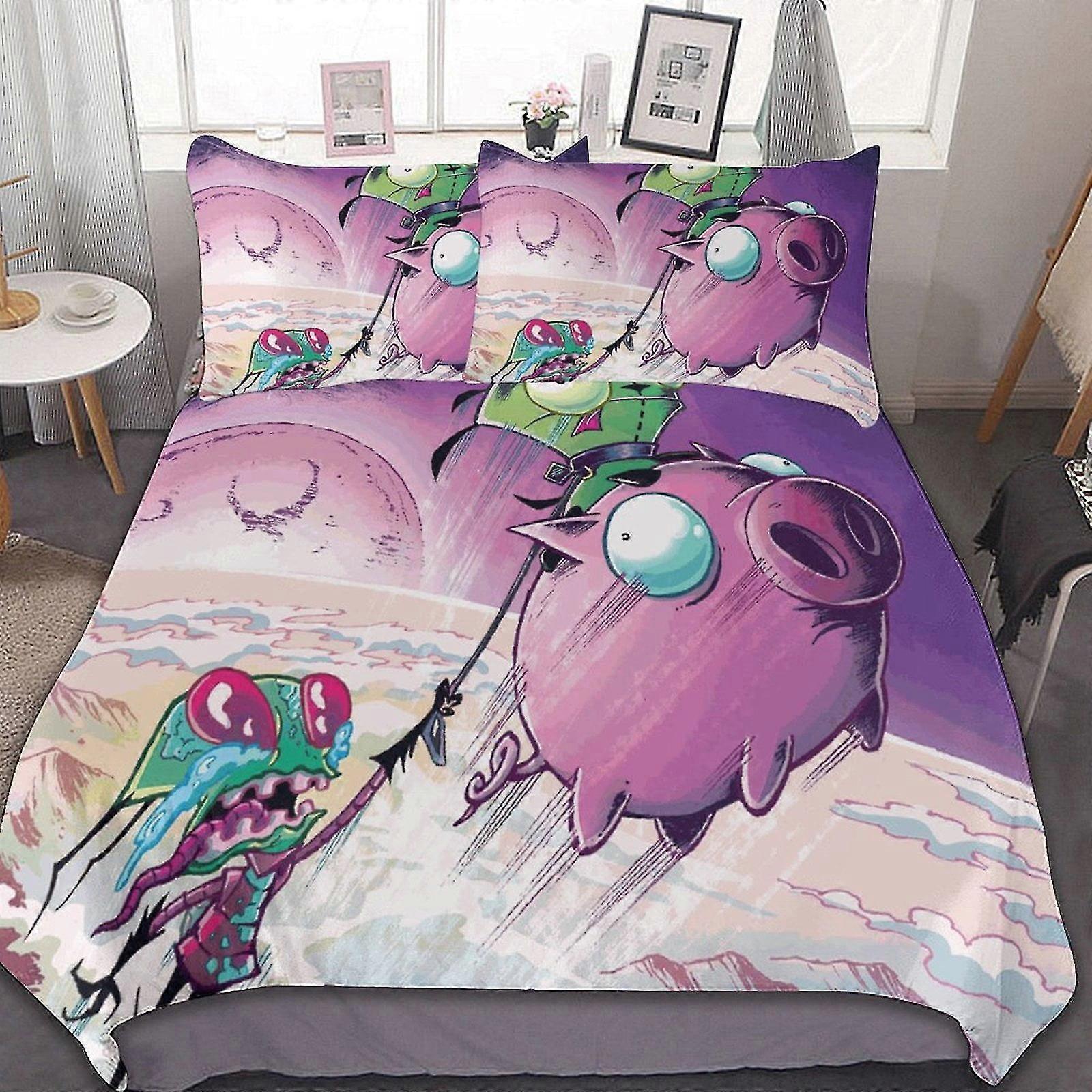 Comfortable 3 Pieces Bedding Sets for Invader Zim Fans �C Soft Comforter, 1 Duvet Cover & 2 Pillowcases