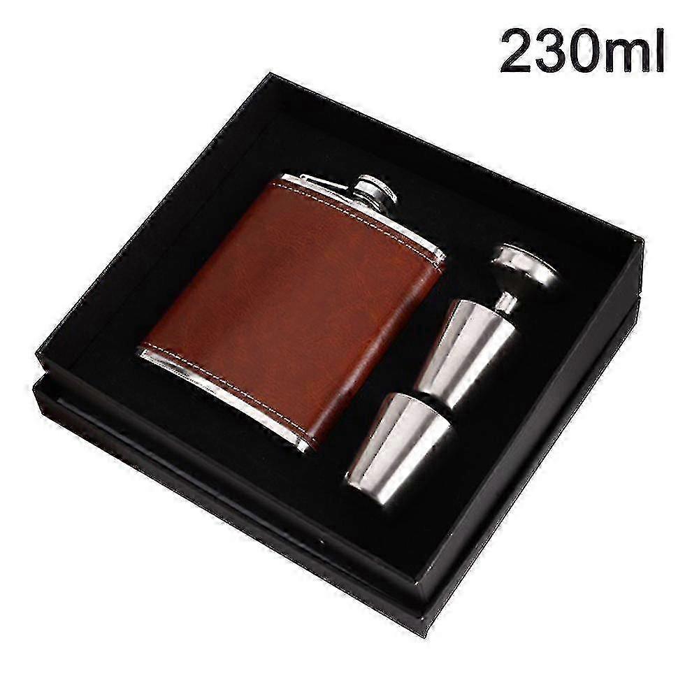 Men's Hip Flask with Leather Cover, 8 Ounce Hip Flask Set