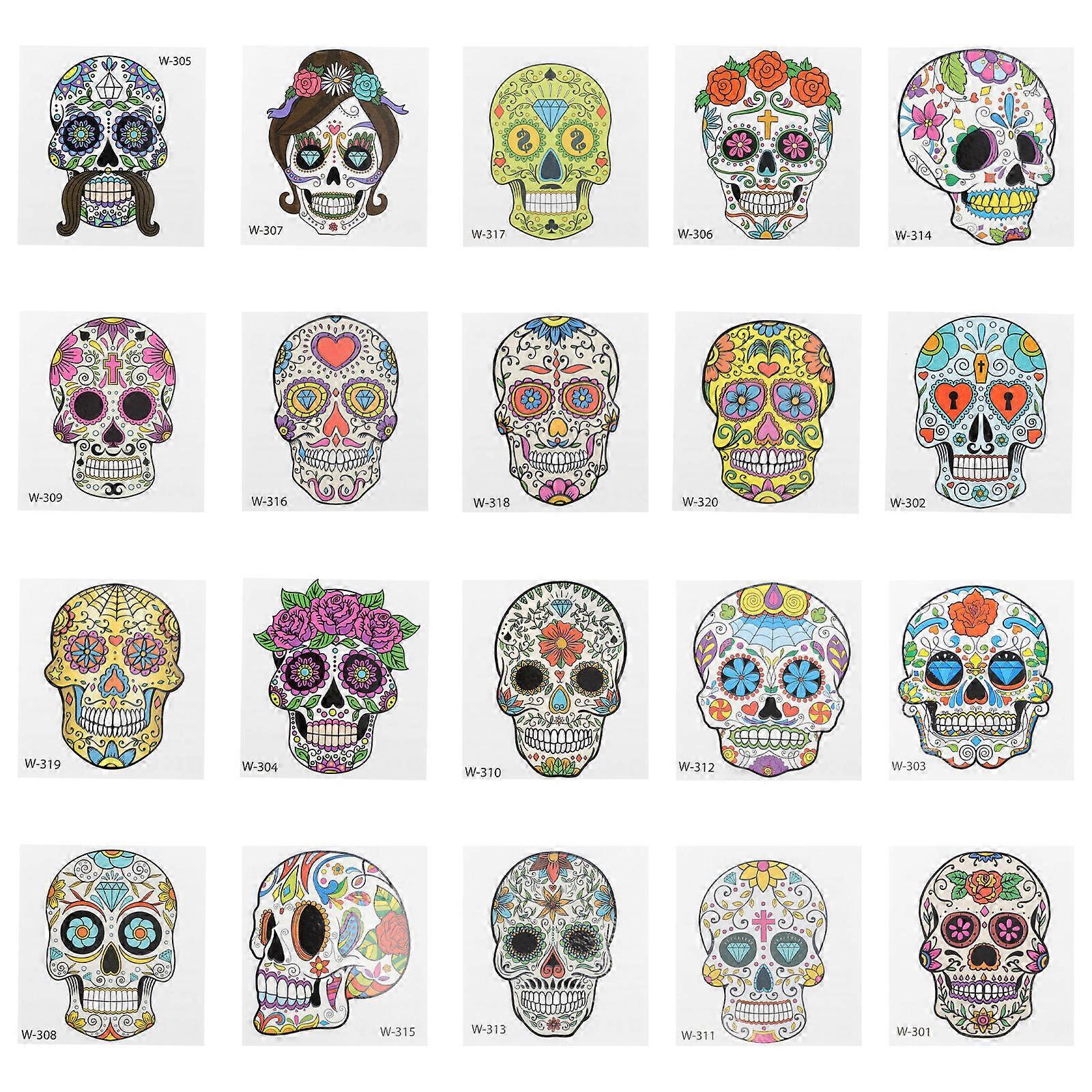 Cover Scar 3D Skull Temporary Decals for Body Arm Waterproof Removable Assorted Color 6x5.5cm 20Pack