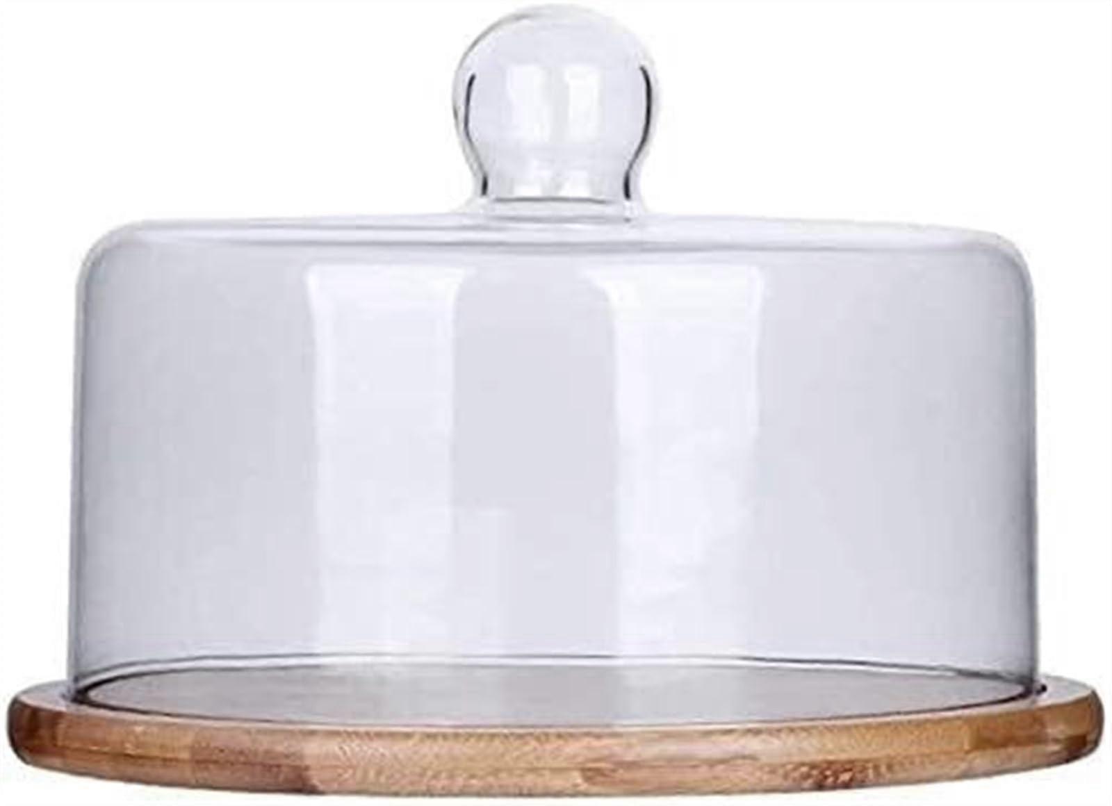 Food Tasting Tray with Glass Cover, Dustproof Transparent Cake and Bread Display Tray, 24 cm for Home and Kitchen Decor