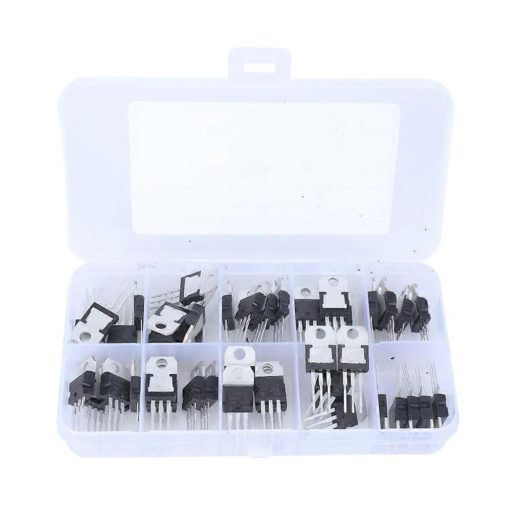 50pcs 10 Value Voltage Regulator Transistor Assortment Kit with 10 Grids Transparent Box