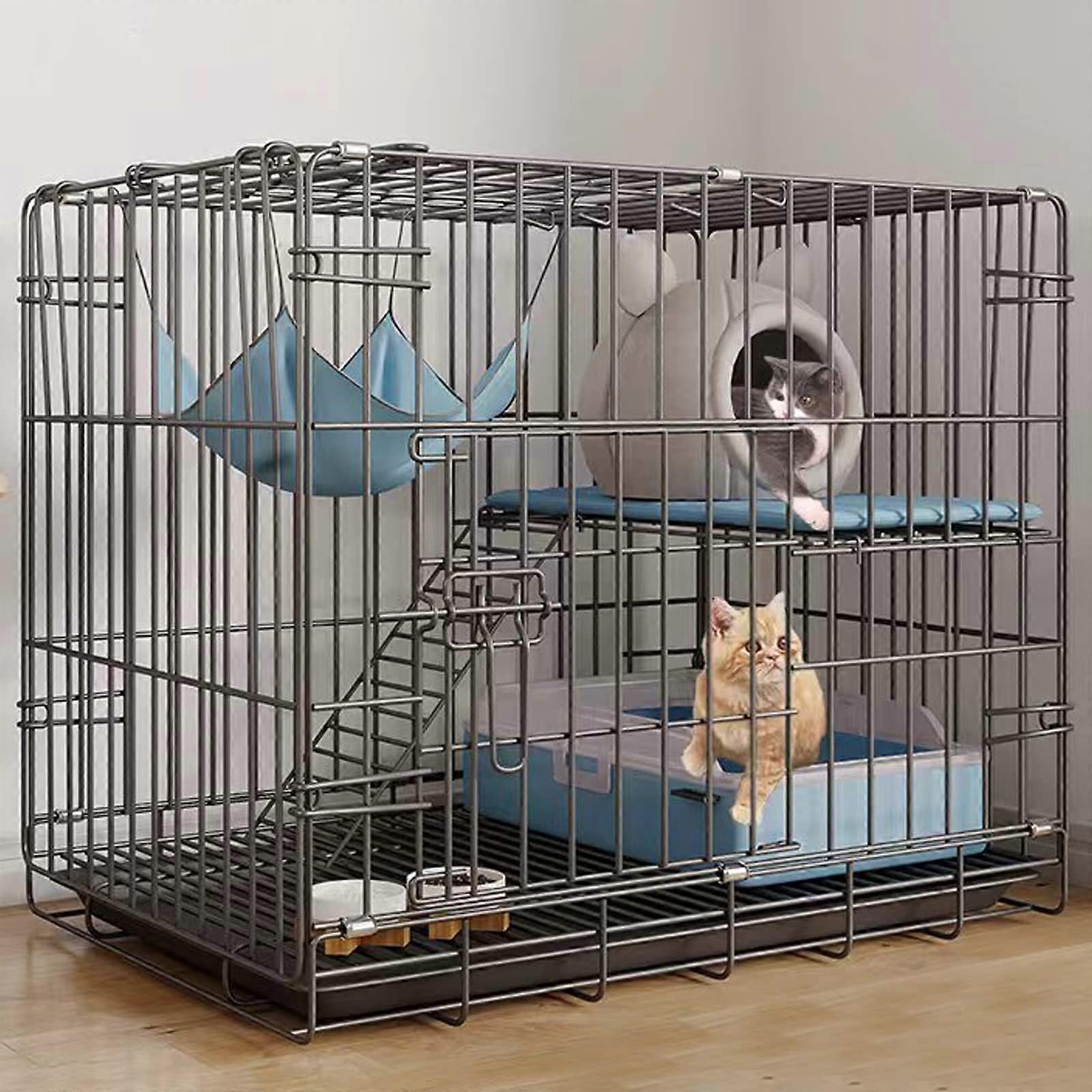 Indoor Outdoor Large Metal Cat Enclosure Foldable Dog Crate with 2 Doors (Black, 59*42*50cm)