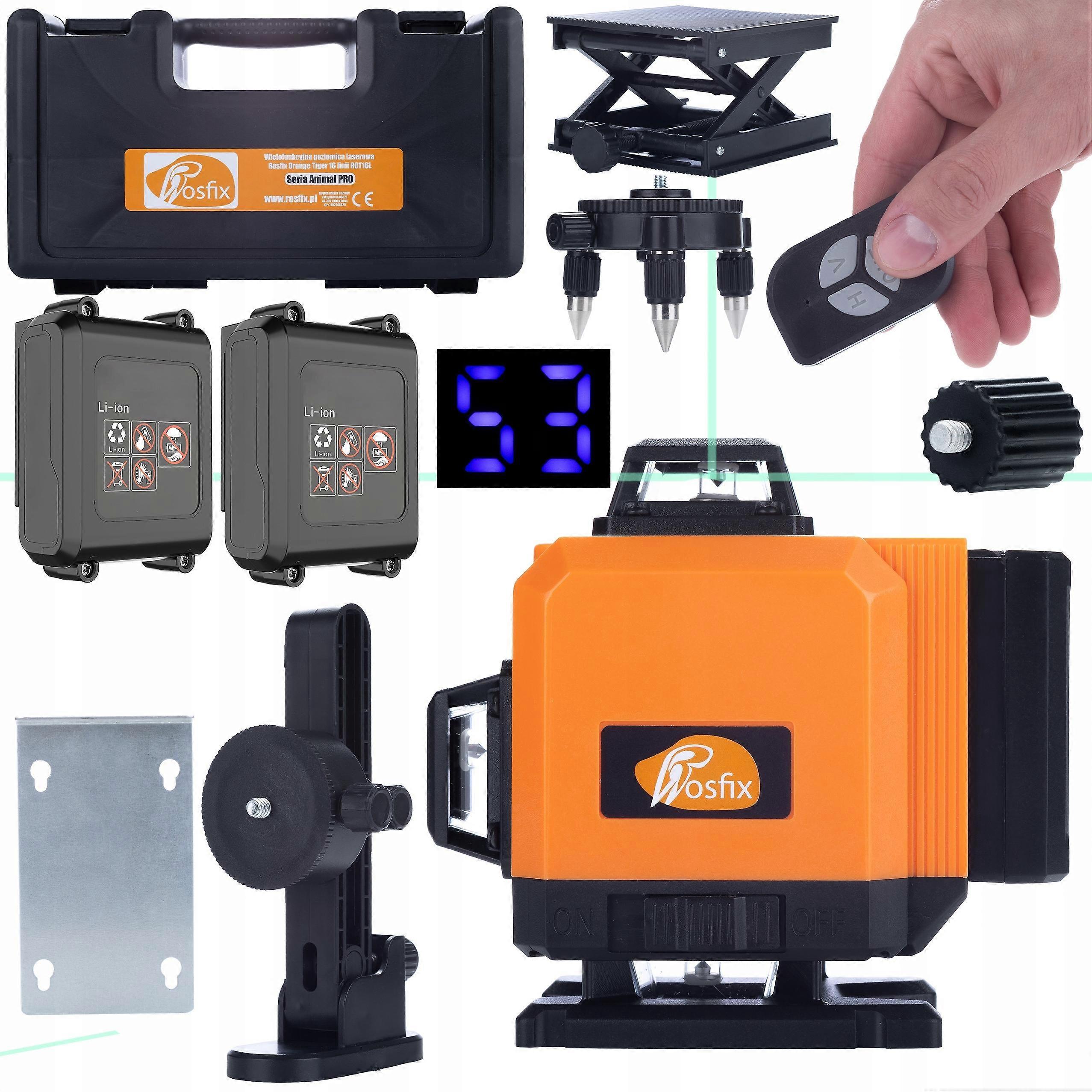 Rosfix Laser Level Orange Tiger Rot16L-B – 16 Lines, USB-C Battery | Set in a suitcase