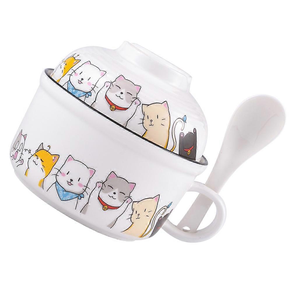 Microwavable Soup Container Ceramic Bowl Eating Tableware for Families Round with Handle Simple Style 18x14.5x13.5cm 1Set