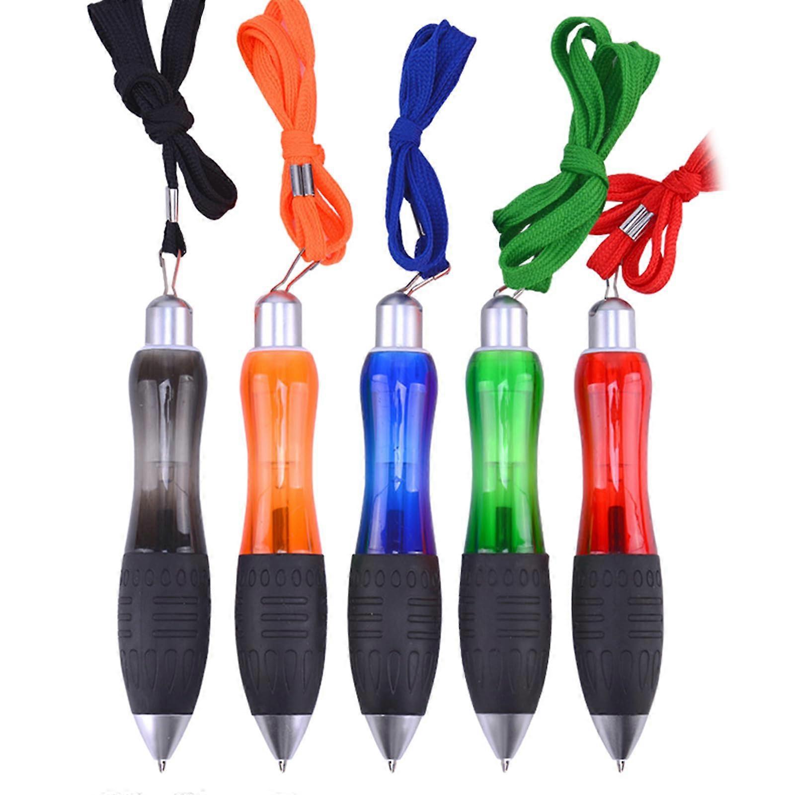 Ballpoint Pen, Multifunction Ballpoint Pen with Thick Tip and Attached Cord, Short Hanging Ribbon in 5 Colours