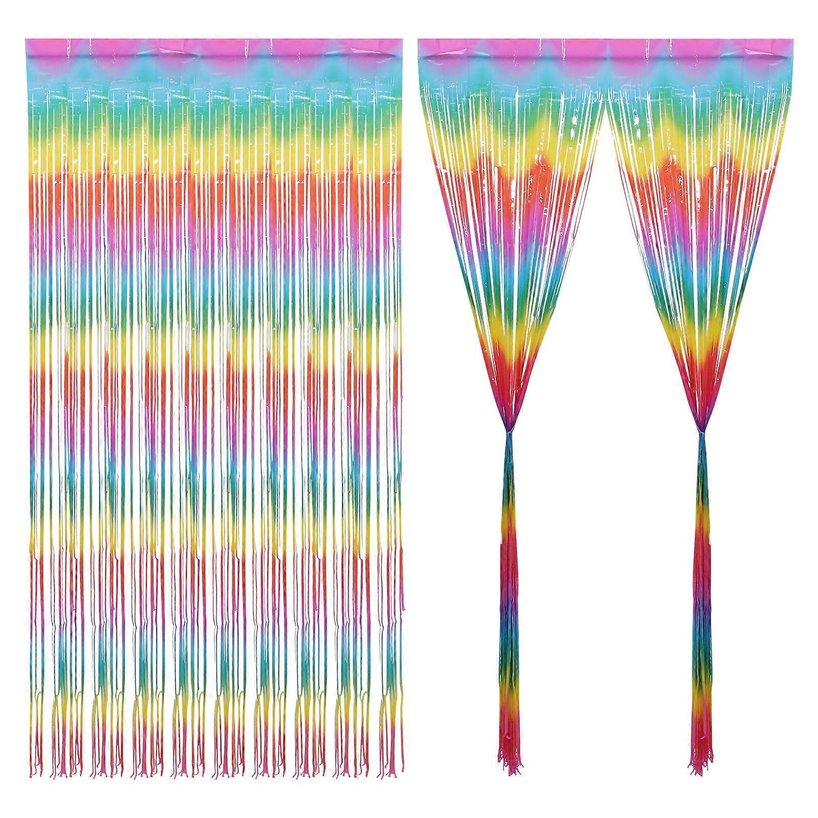 Fringe Curtain Backdrop for Party Decoration Plastic Rainbow Streamer 2 Pieces