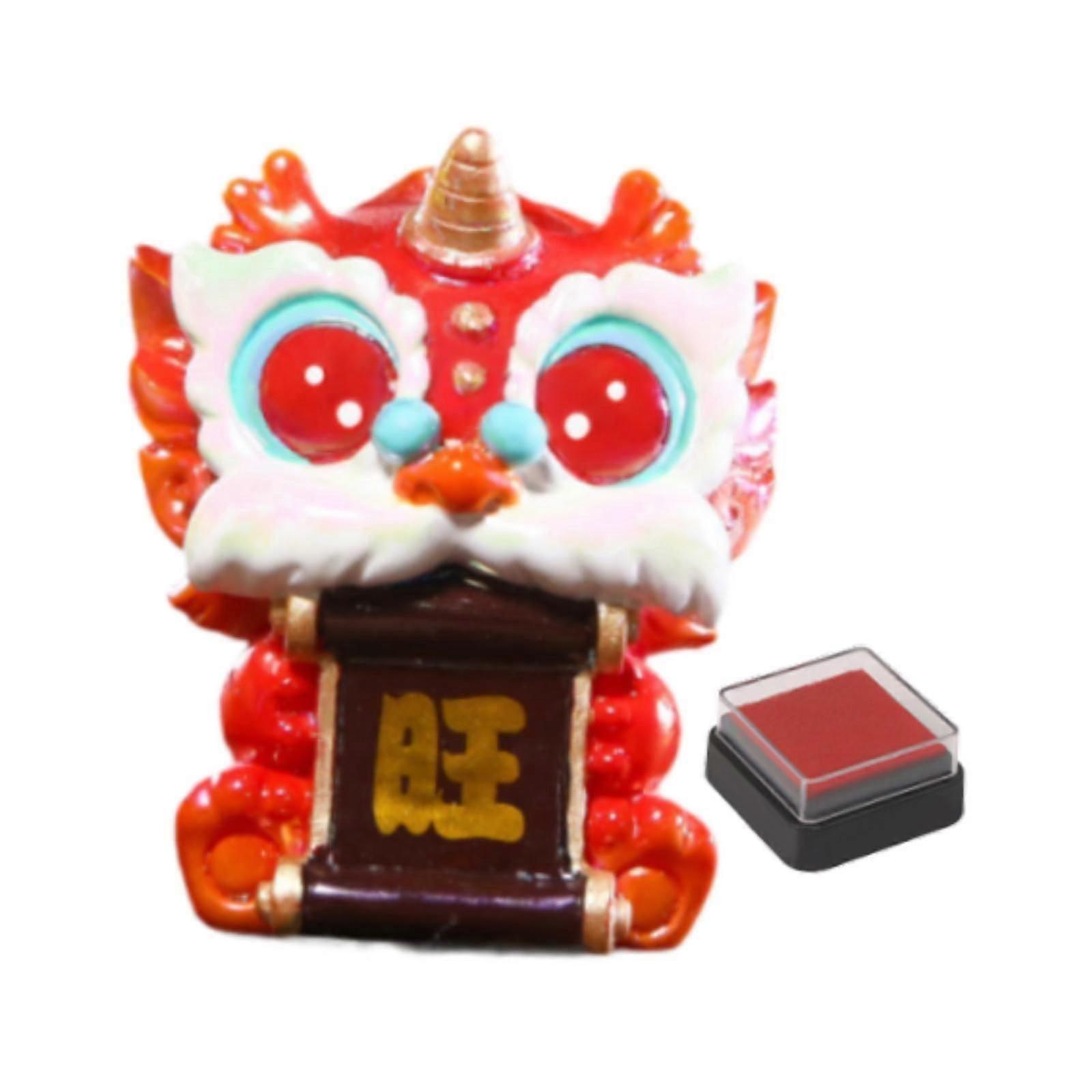 Chinese Lion Statue Seal Blessing Resin Sculpture for Study Entrance Bedroom