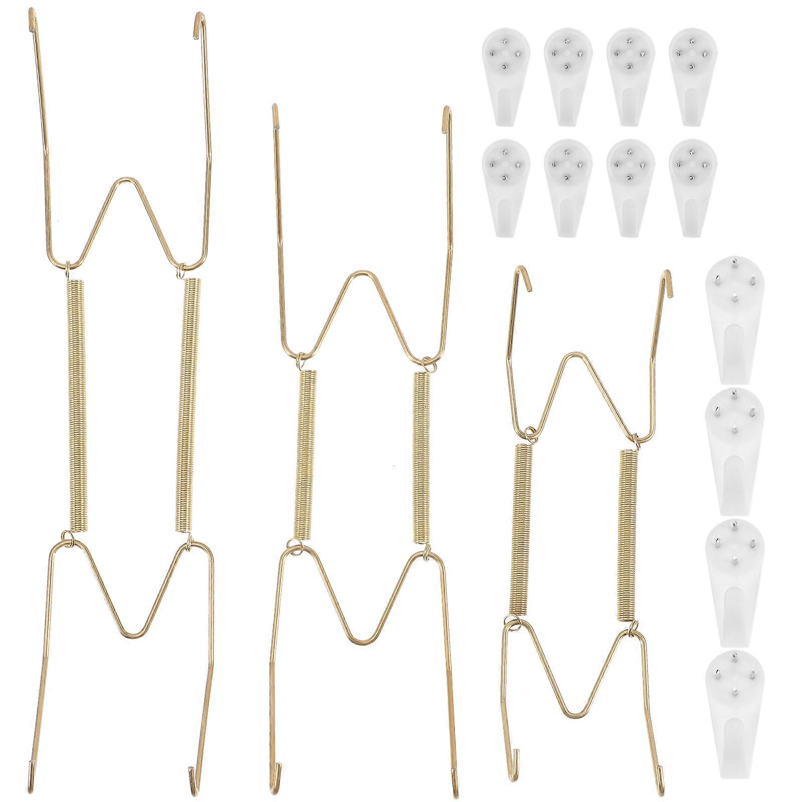 Small Plate Hanger Tableware Plate Hook Hanging Plates Kitchen Use Golden Steel Wire 24Pcs