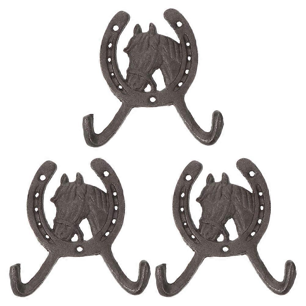 3pcs Vintage Iron Wall Hooks, Horseshoe Design, Multi Use Hangers for Clothes, Hats, Tools – Cast Iron Storage Solution for Home & Garden
