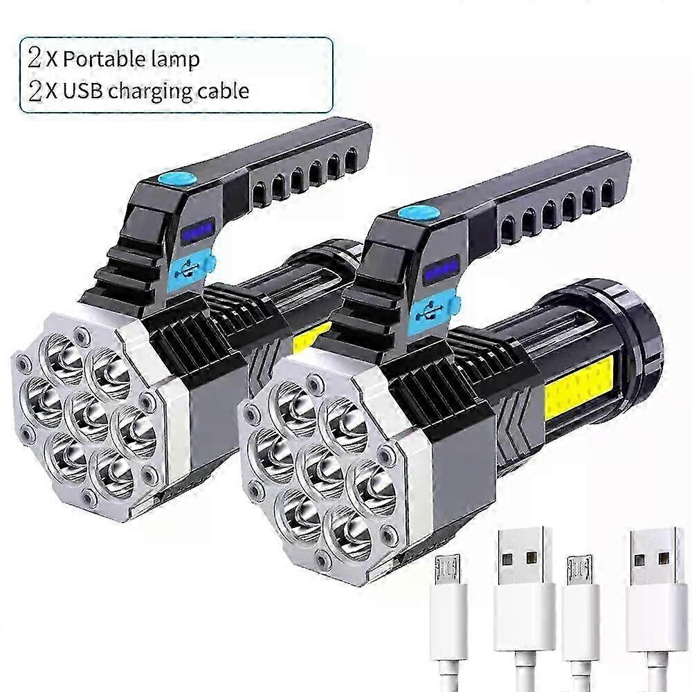 Portable 7 LED FlashLight COB Side Lights USB Rechargeable 4 Modes Torch With Power Display Outdoor Waterproof Emergency Lamp