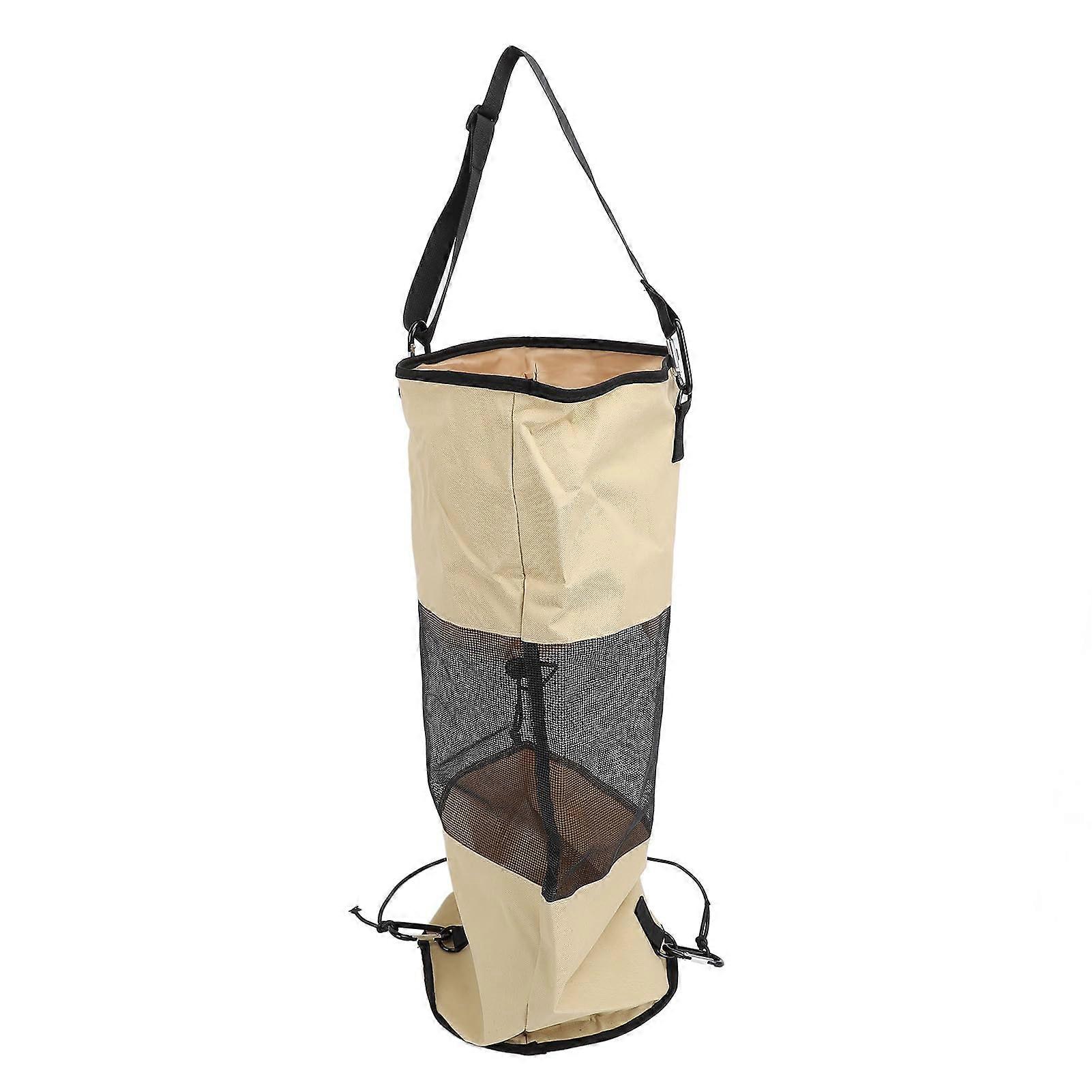 Reusable Nylon Mesh Boat Trash Bag with Lanyard, Portable Marine Waste Container for Outdoor Seaside, Khaki