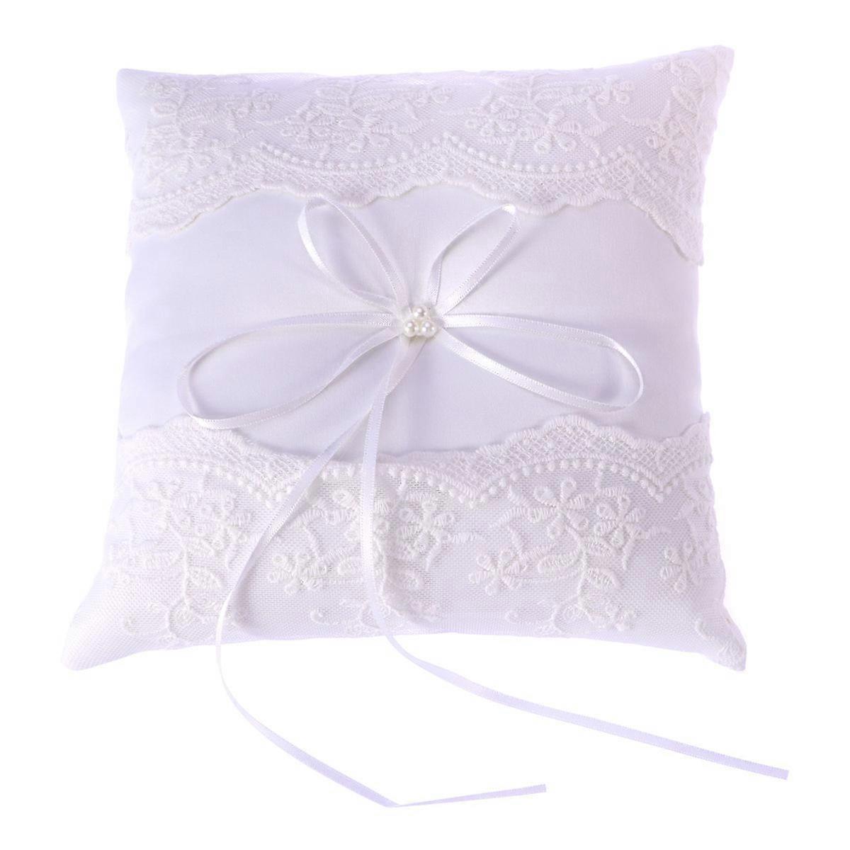 Bridal Pearl Ribbon Decorated Wedding Ring Cushion White 20x20cm Elegant Design Ring Protection 1Pcs