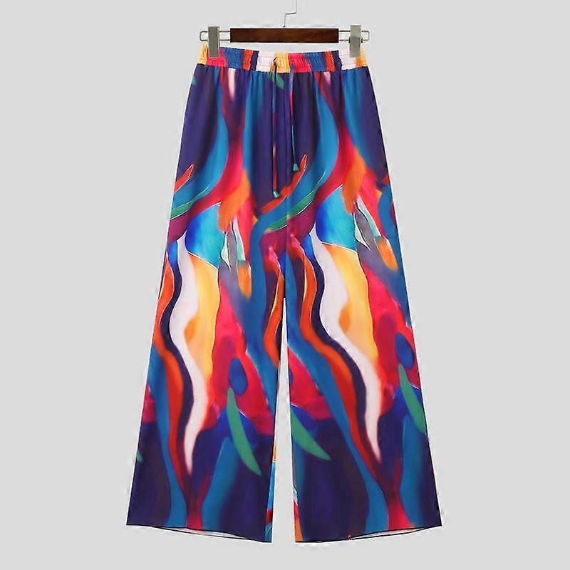 INCERUN Men Spring Elastic Waist Colorful Striped Long Trousers Casual Flare Pants