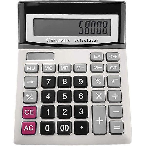 Desktop calculator, 12-digit solar-powered office calculator with large LCD screen, large sensitive buttons, dual power supply
