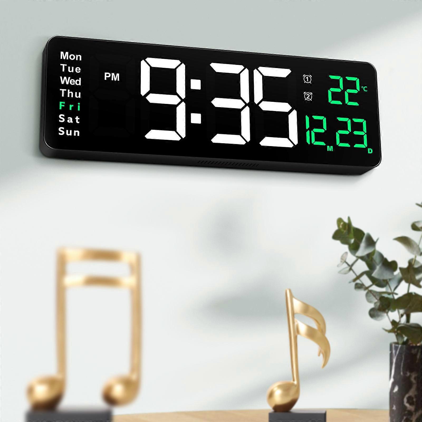 Large Digital Wall Clock with Remote Control, LED Display, Adjustable Brightness, Temperature, Date Function for Living Room, Kitchen, Office Decor