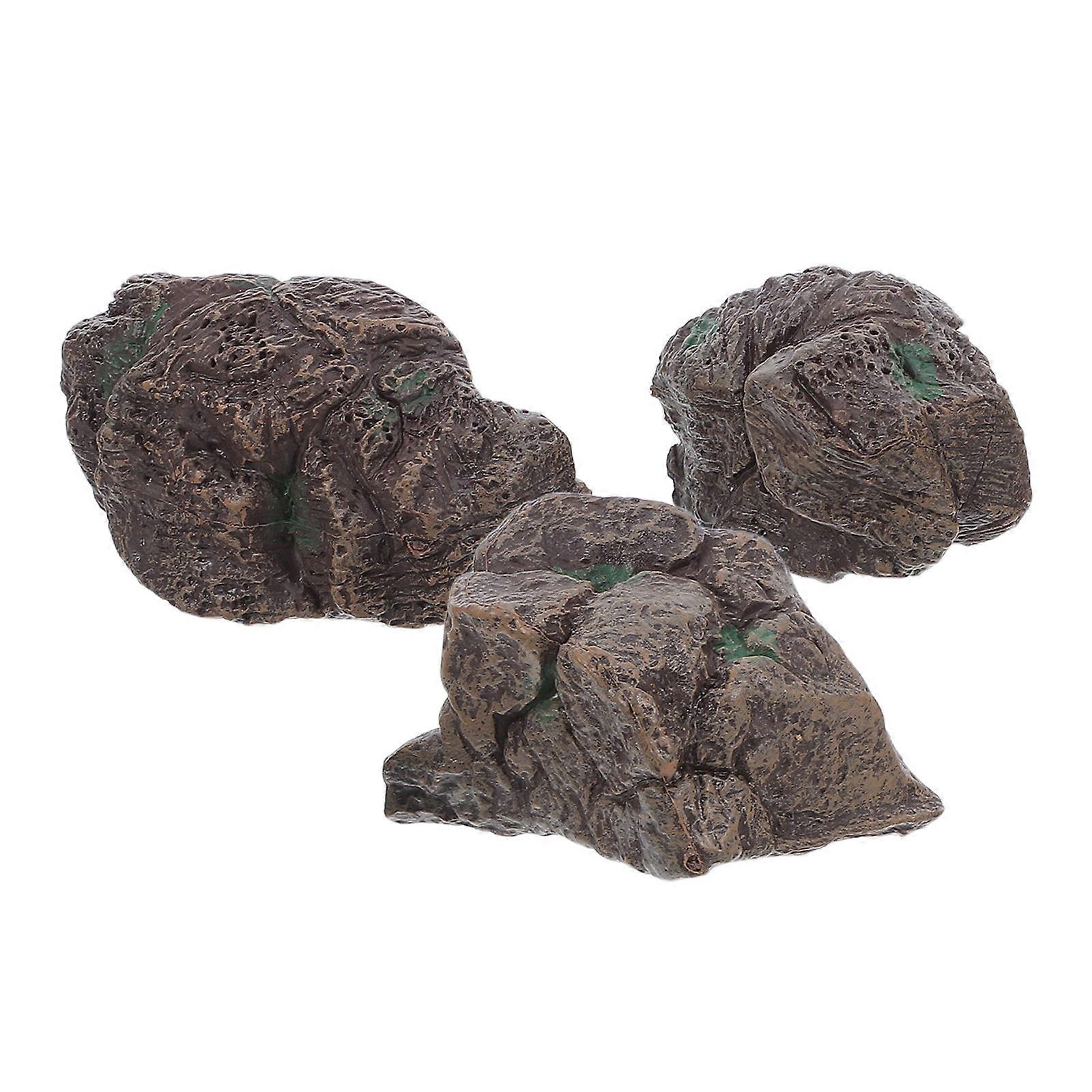 Micro Train Rocks Stone Set Realistic Rock Statues for Fairy Garden, Terrarium & Miniature Landscape Decor (3pcs)