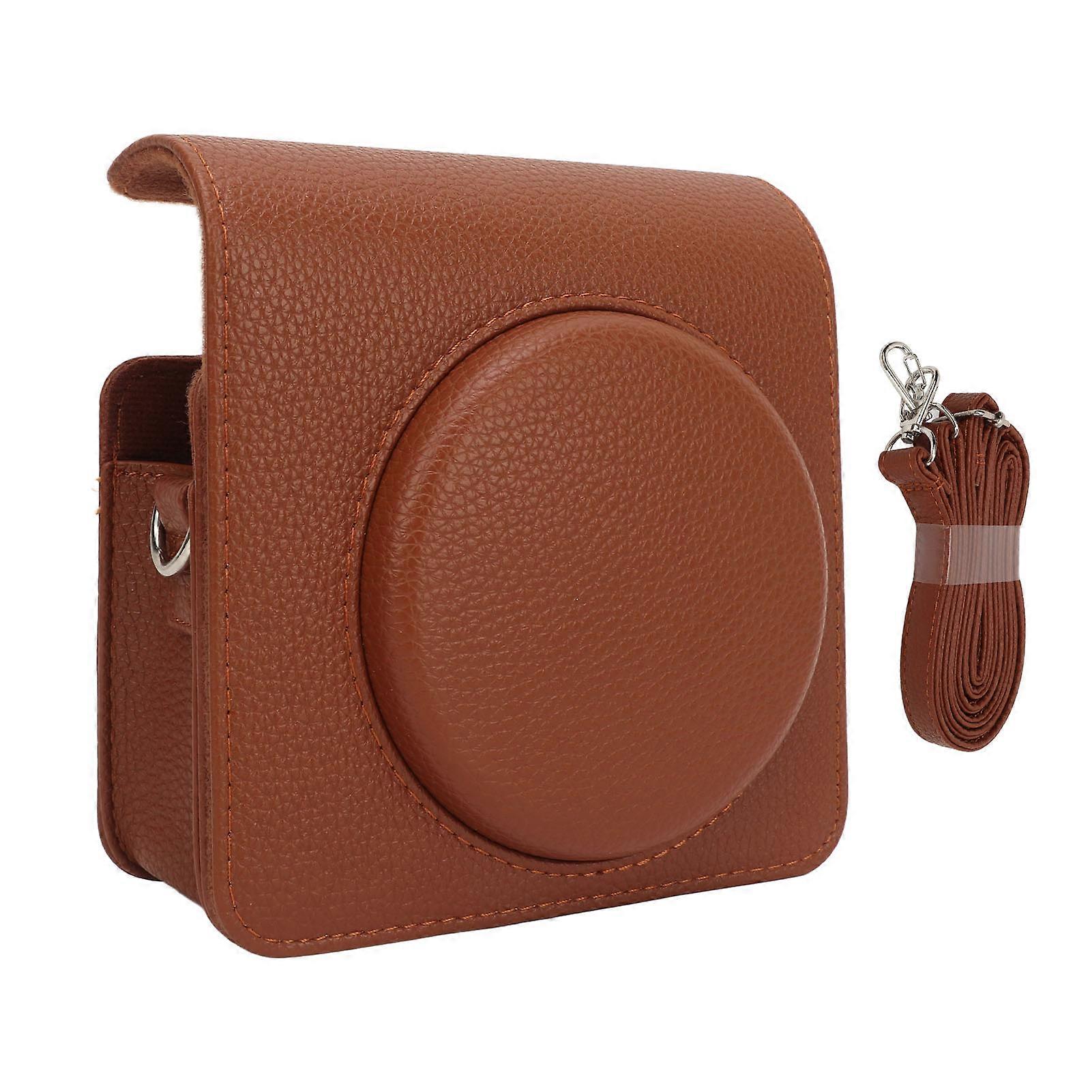 Vintage Camera Case Brown PU Leather Removable Front Section with Adjustable Shoulder Strap Camera Protective Case for Instax Square SQ40