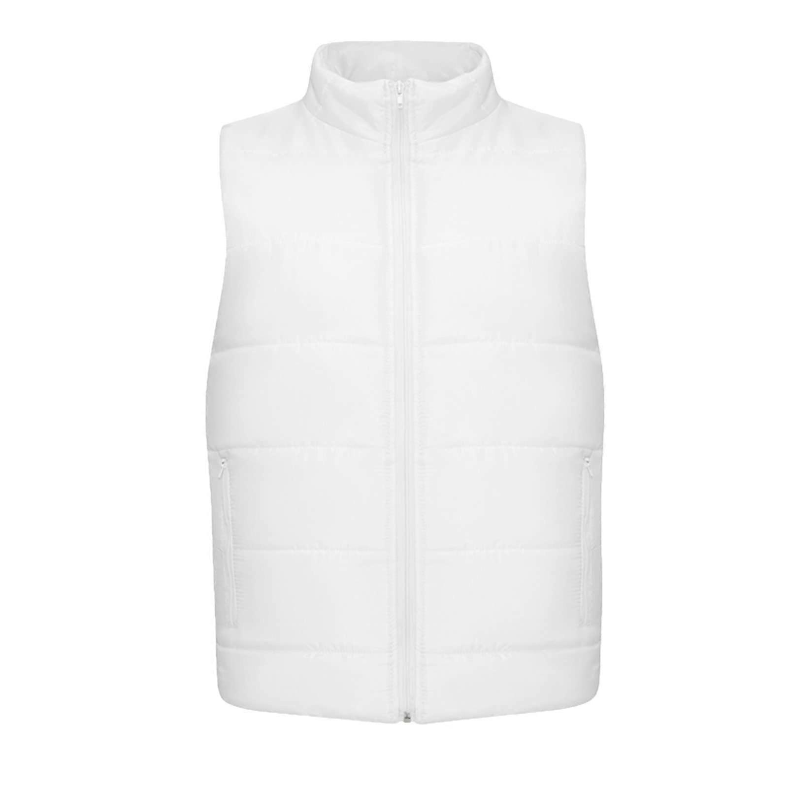 Men's Quilted Vest with Pockets, Zip Stand Collar, Warm Winter Gilet, Casual 4XL Body Warmer in White
