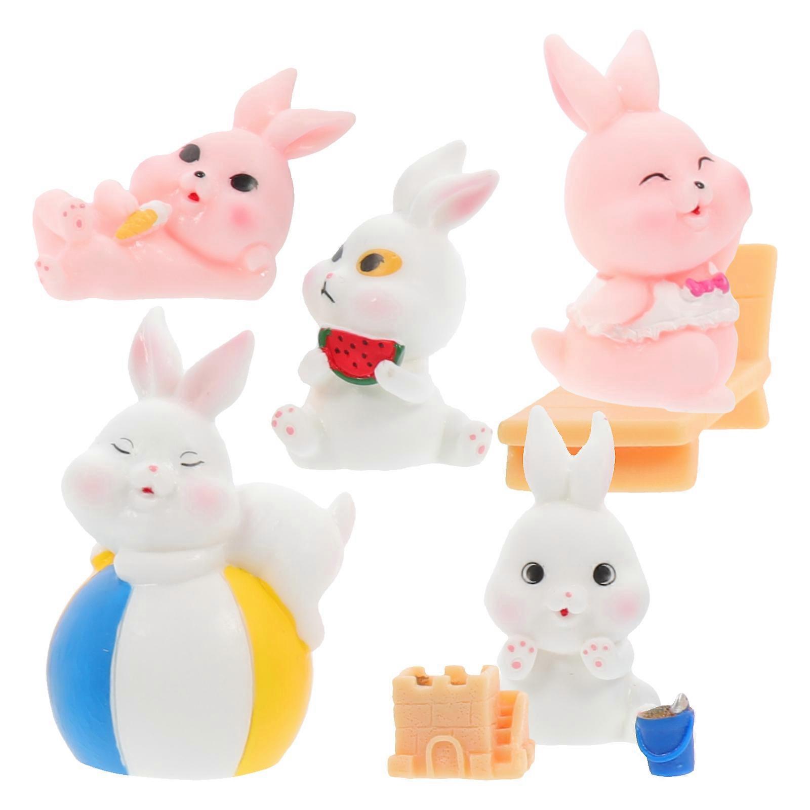 Resin Rabbit Decorative Models 8Pcs Miniature Landscape Design For Garden Micro Garden Colorful Practical Decoration