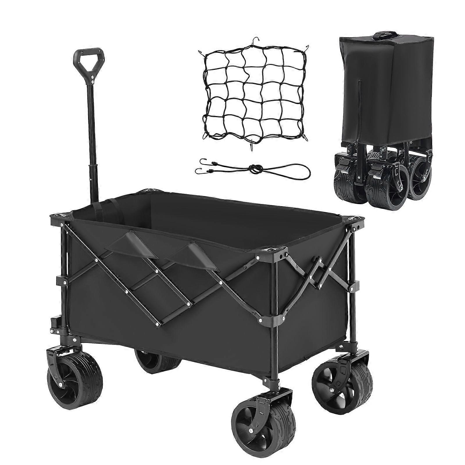Collapsible Folding Wagon, 220 L Beach Wagon Cart with All-Terrain Wheels, Heavy Duty Folding Wagon Cart Max 330 lbs
