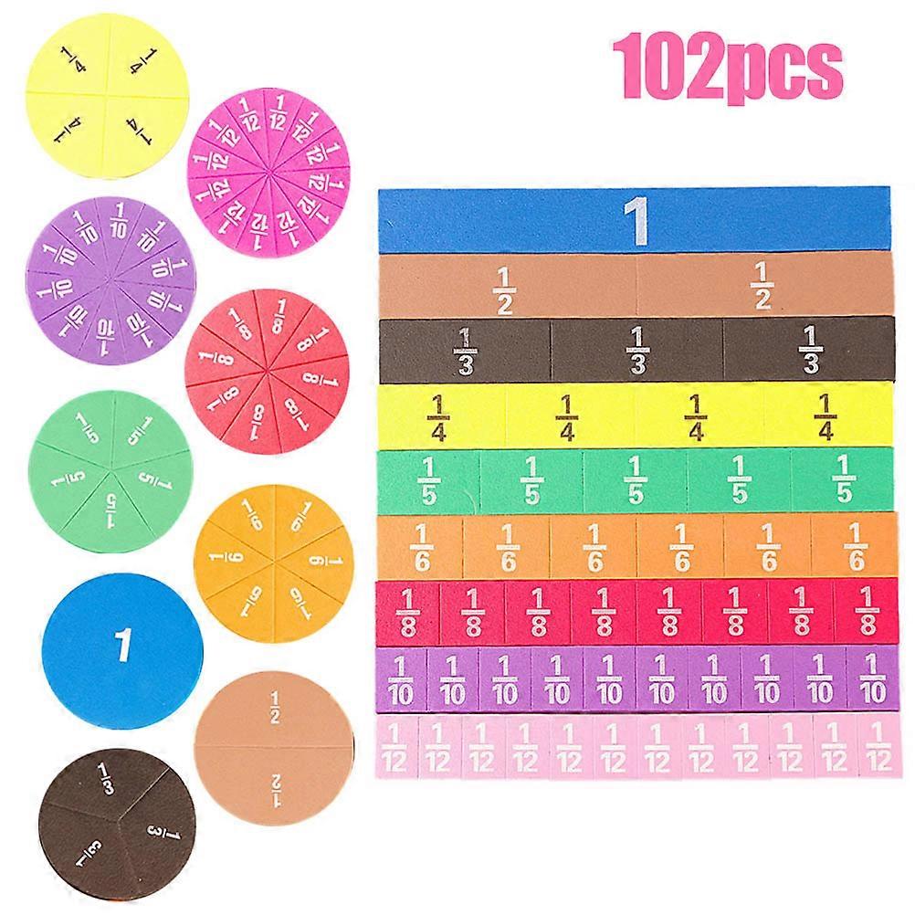 102 pcs Magnetic Rainbow Fraction Tiles Circles Math Manipulatives for Elementary School