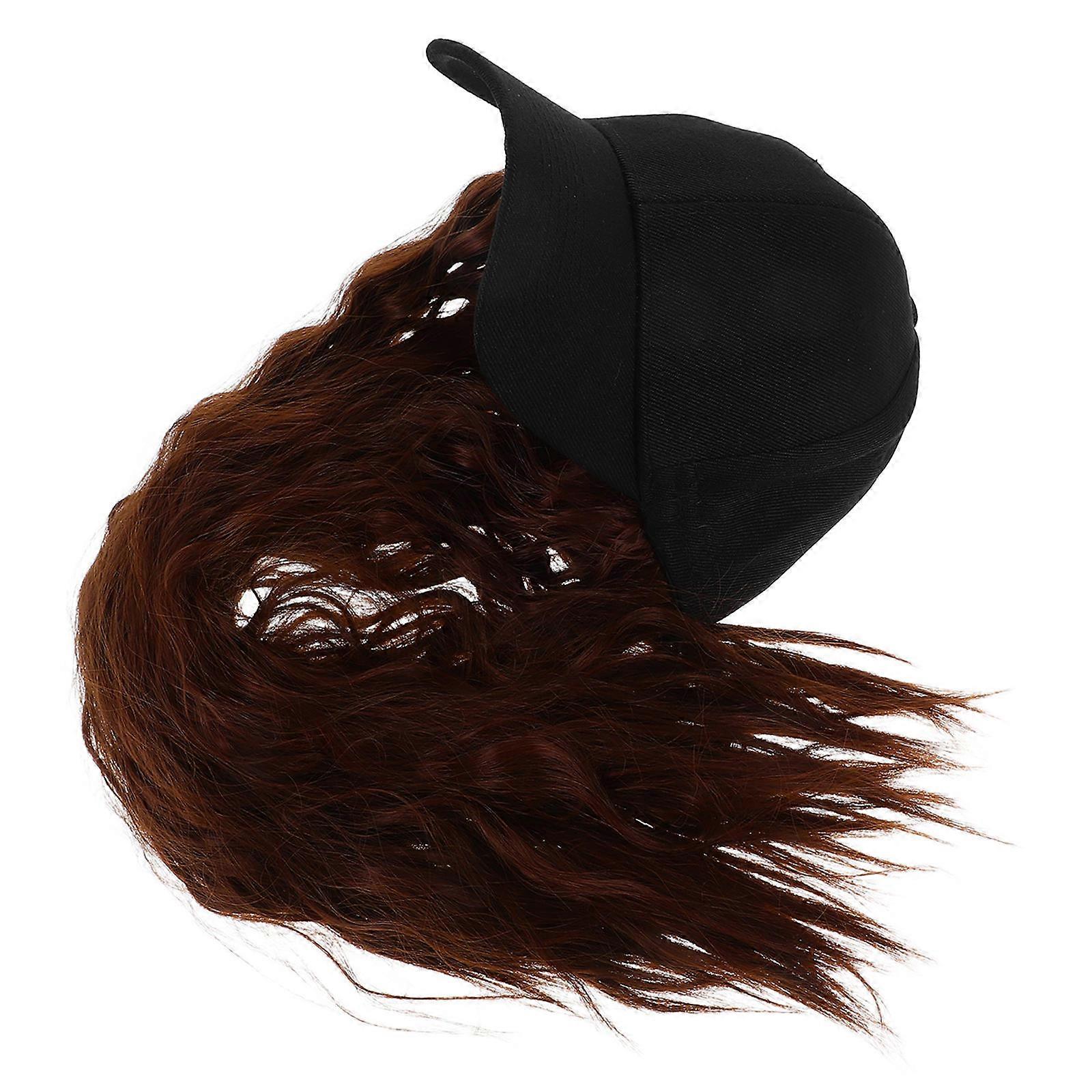 Peaked Hat Wigs Women Curly Hair Cap Integrated Design Versatile Usage Soft Synthetic Hair Trendy Style For Daily Wear 1Pack