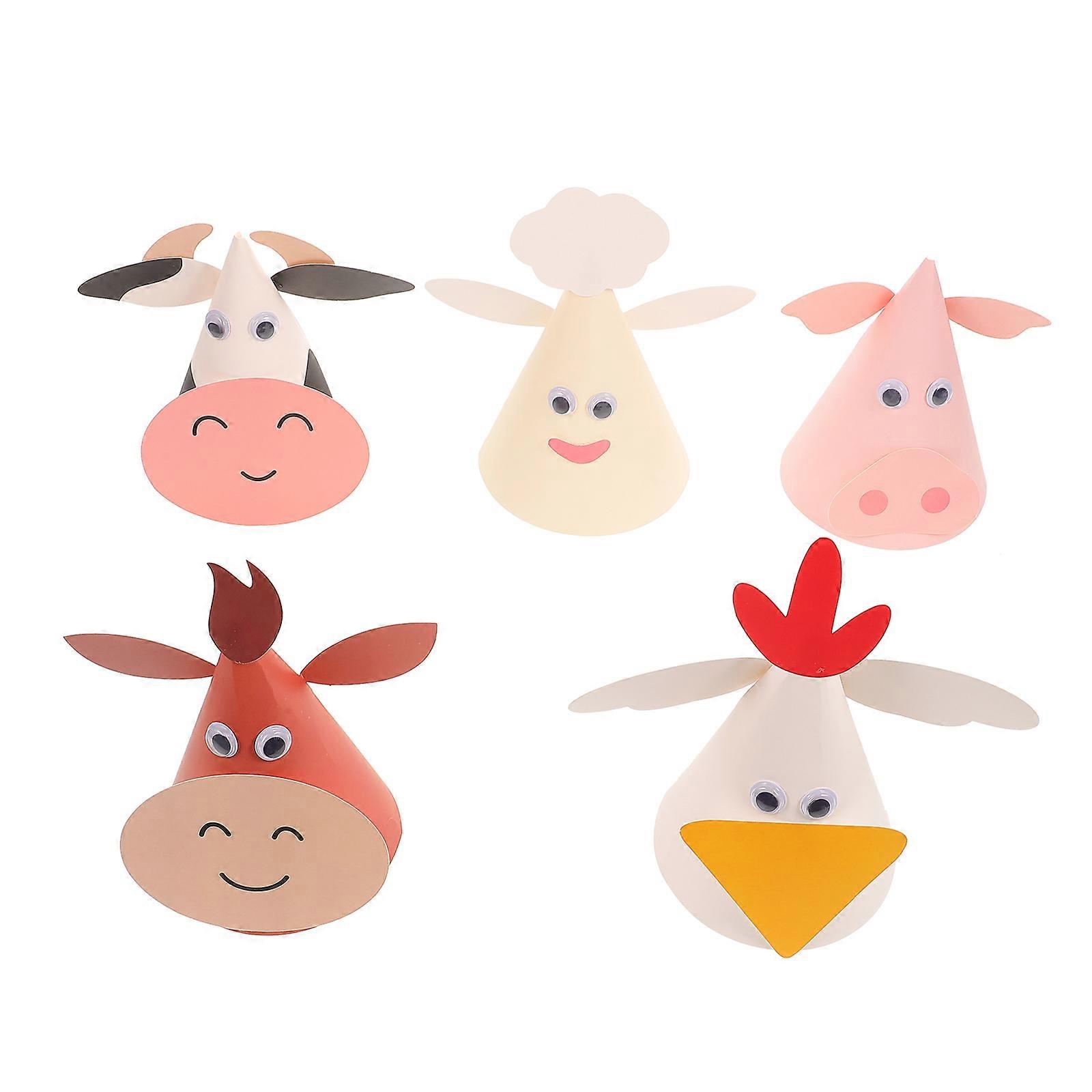 5 Pcs of Animal Theme Birthday Party Hats For Kids Crafted From Colorful Paper Material Perfect For Birthday Celebrations