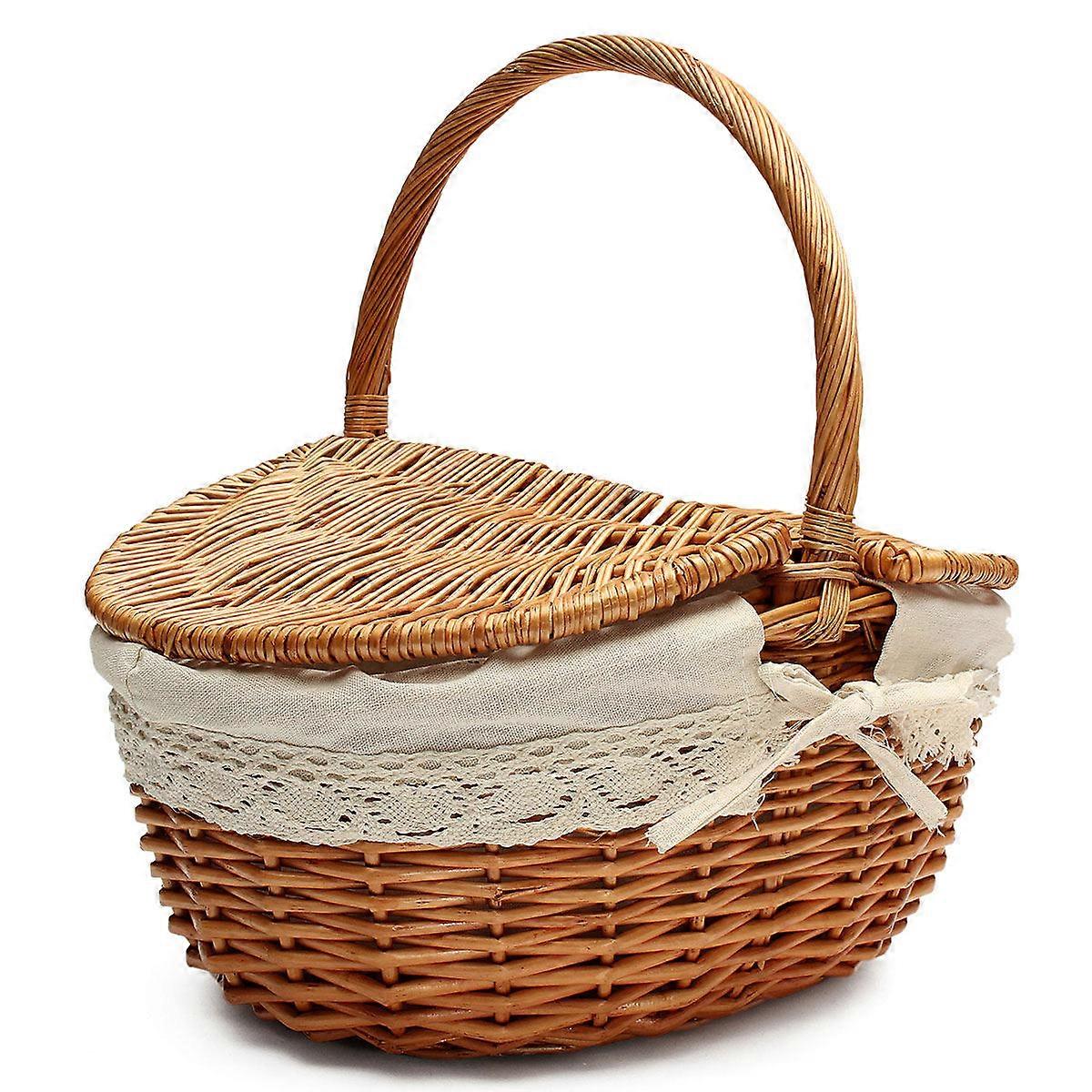 Sturdy Willow Picnic Basket,Multipurpose Wicker Container with Washable Liner