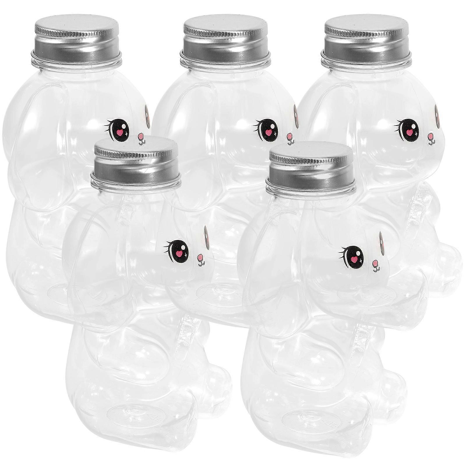 5pcs Rabbit Shape Juice Storage Bottles Plastic Coffee Bottles With Lids