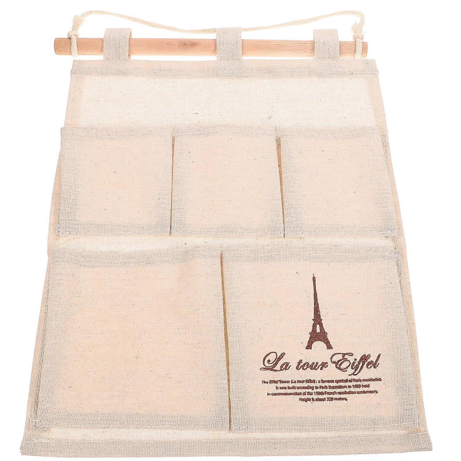 Blue Linen Over the Door Organizer with 5 Pockets for Home Storage and Organization