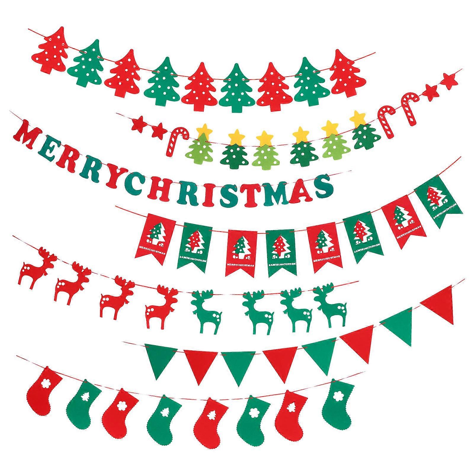 Christmas Flag Wall Hanging For Office Festivities In Assorted Color 7Pcs